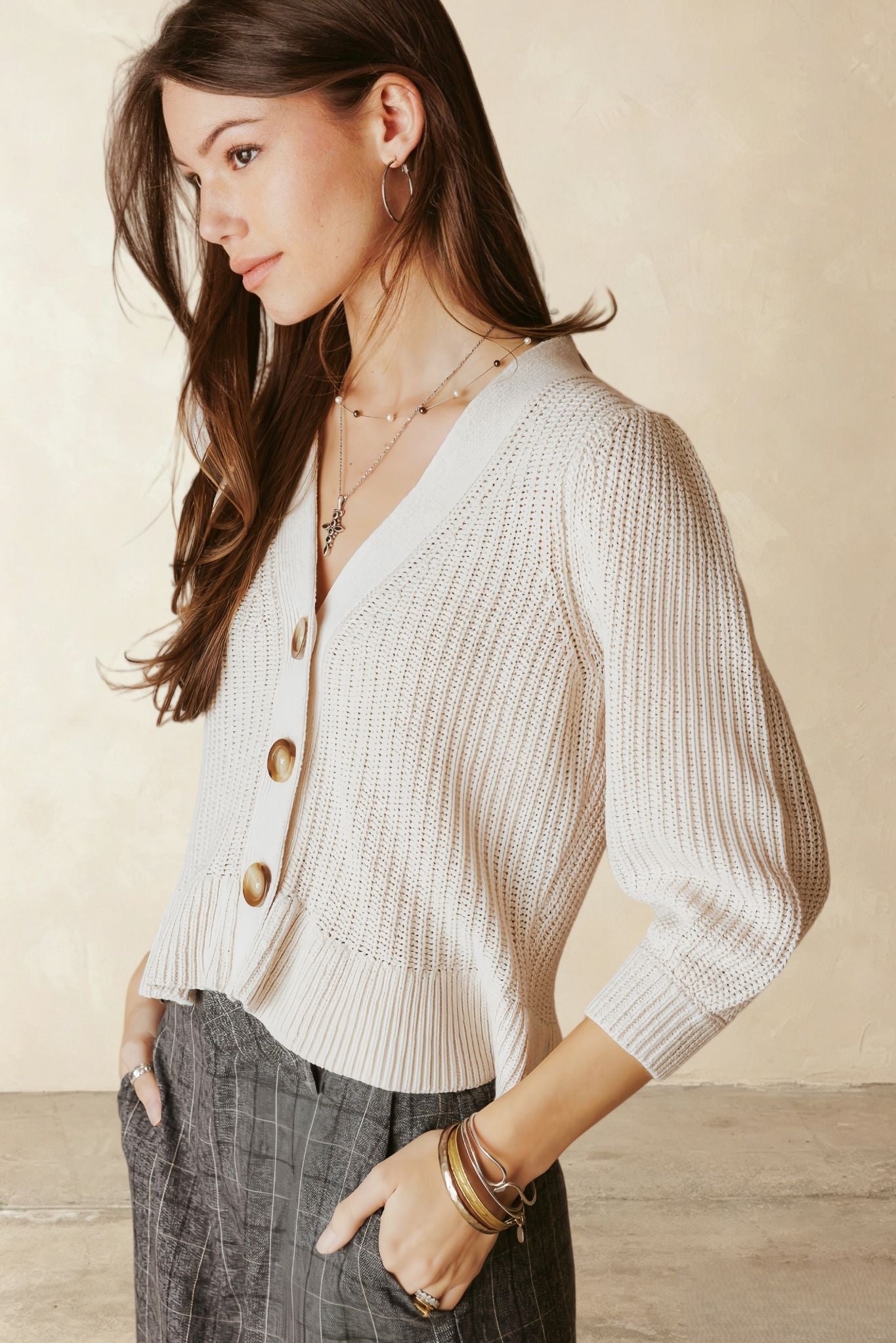 Hally Ruffle Hem V Neck Cardigan