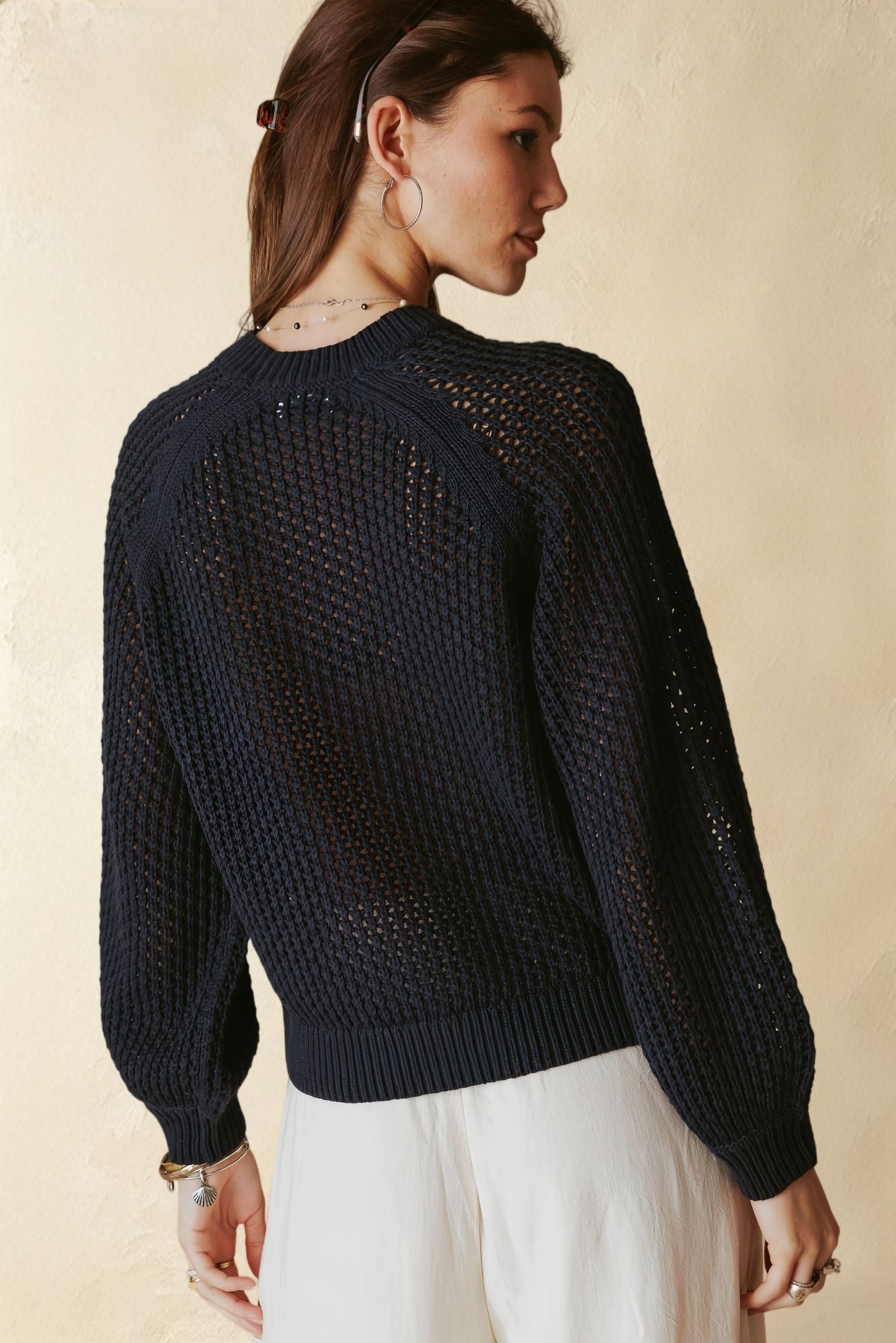 Lanette Linen Blend Open Stitch Crew