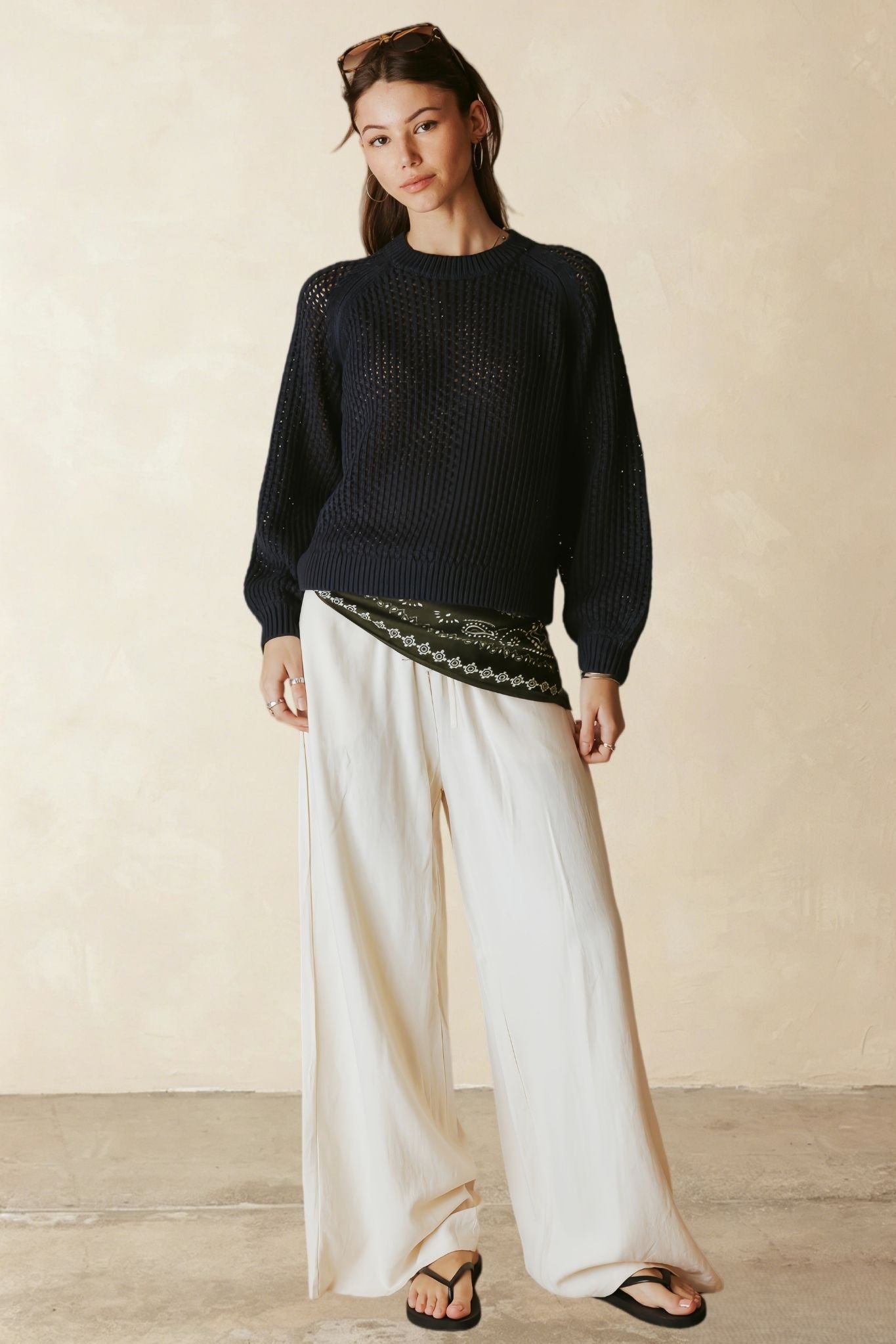 Lanette Linen Blend Open Stitch Crew