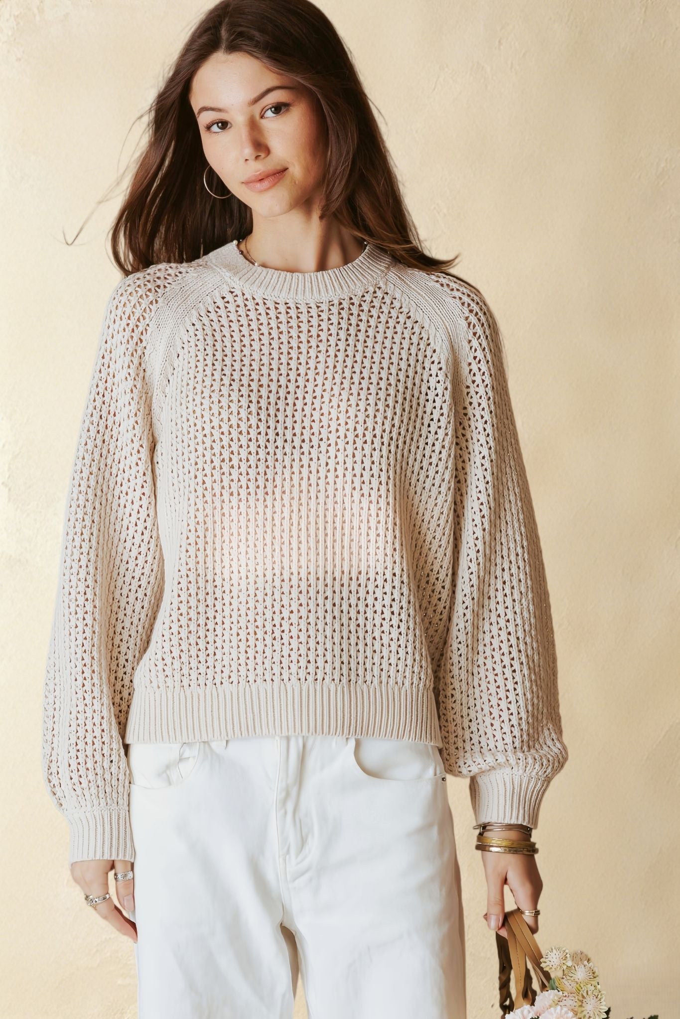 Lanette Linen Blend Open Stitch Crew