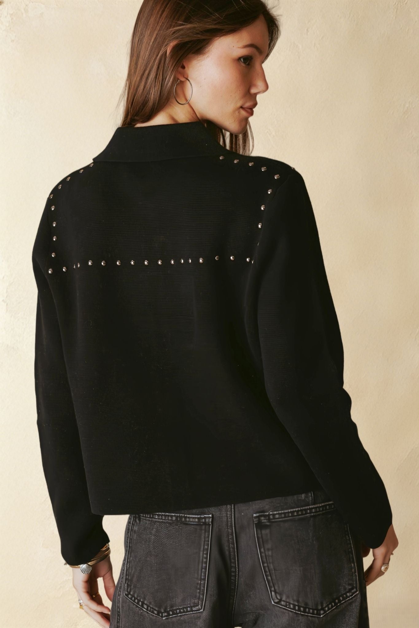 Theresa Studded Collar Knit Jacket