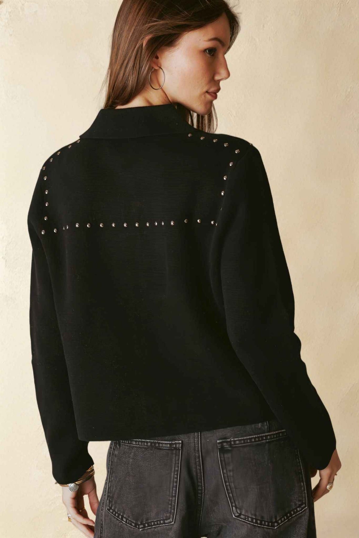 Theresa Studded Collar Knit Jacket