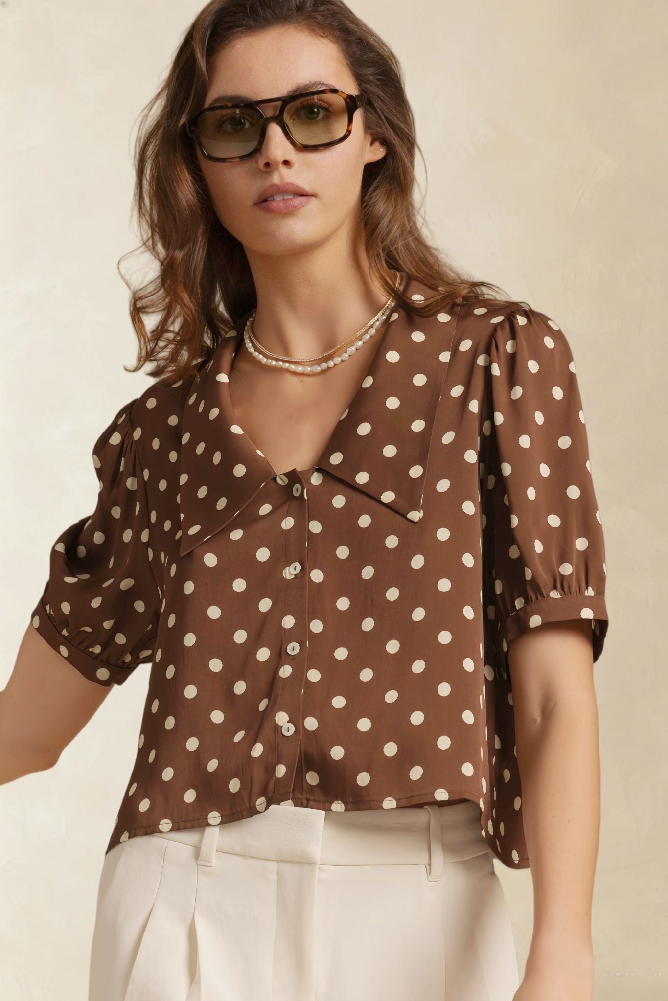 Etta Polka Dot Cropped Silk Blouse