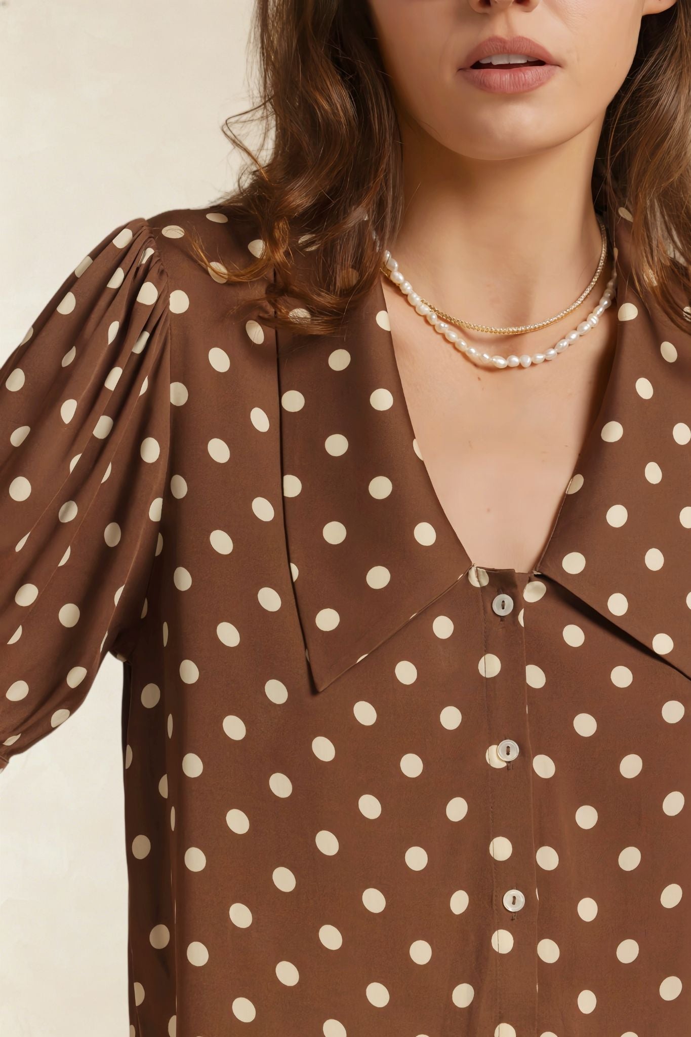 Etta Polka Dot Cropped Silk Blouse