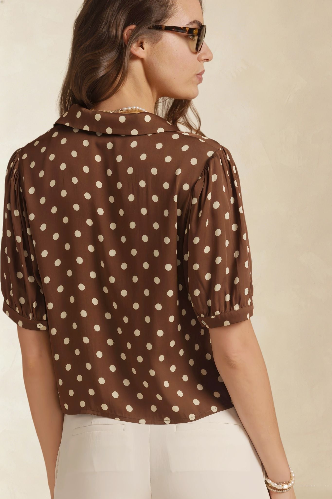 Etta Polka Dot Cropped Silk Blouse