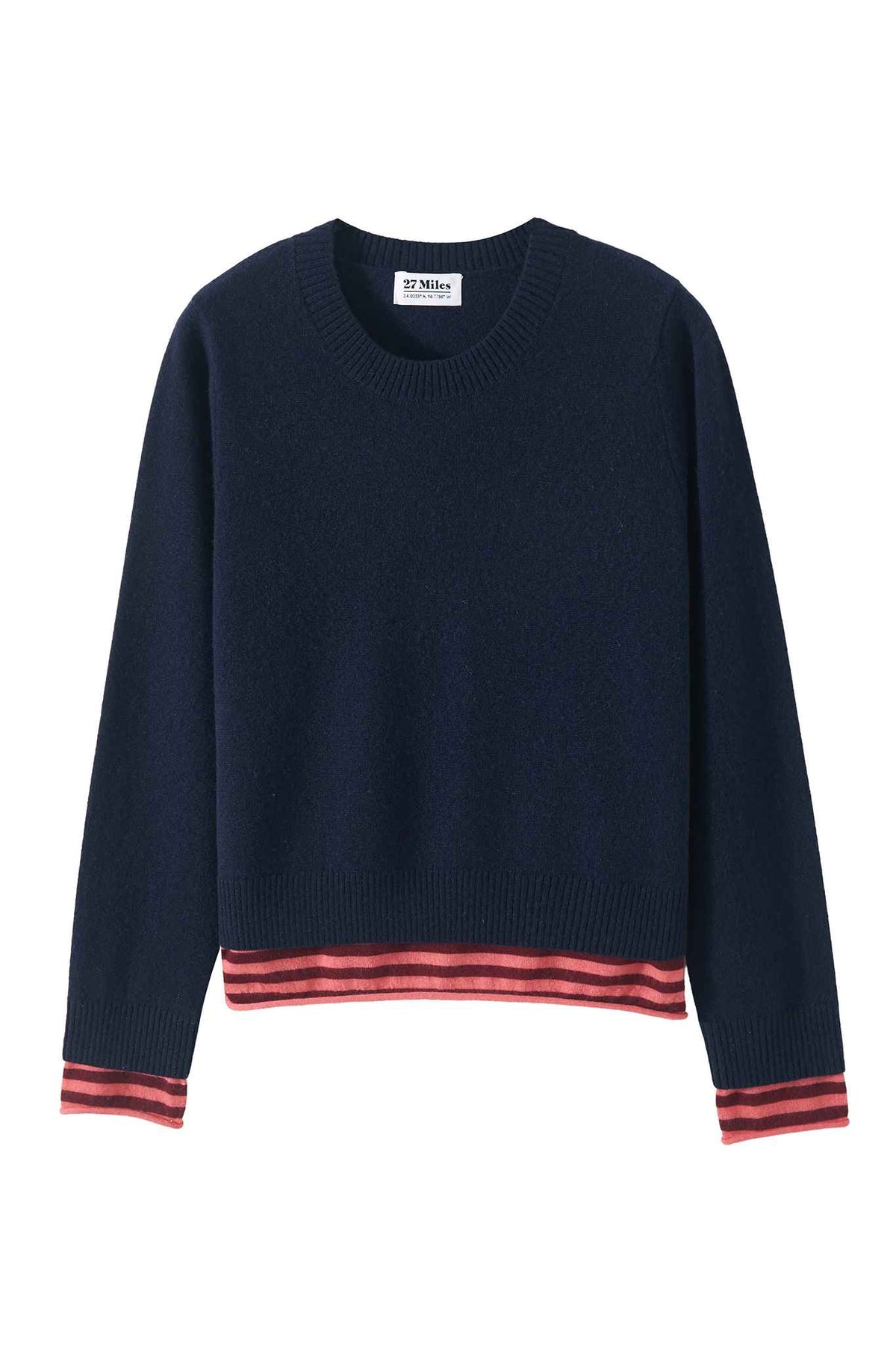 Cambrie Cashmere Contrast Stripe-Trim Pullover