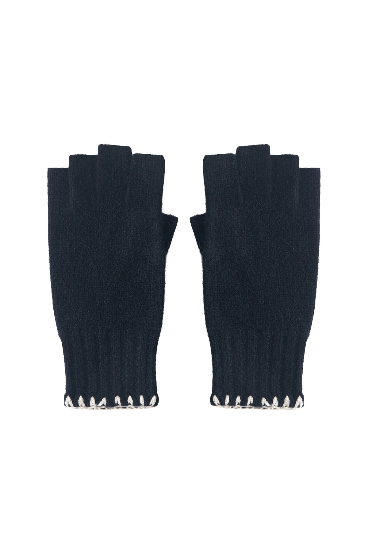 Joanie Gloves Cashmere Contrast-Stitch Fingerless Gloves