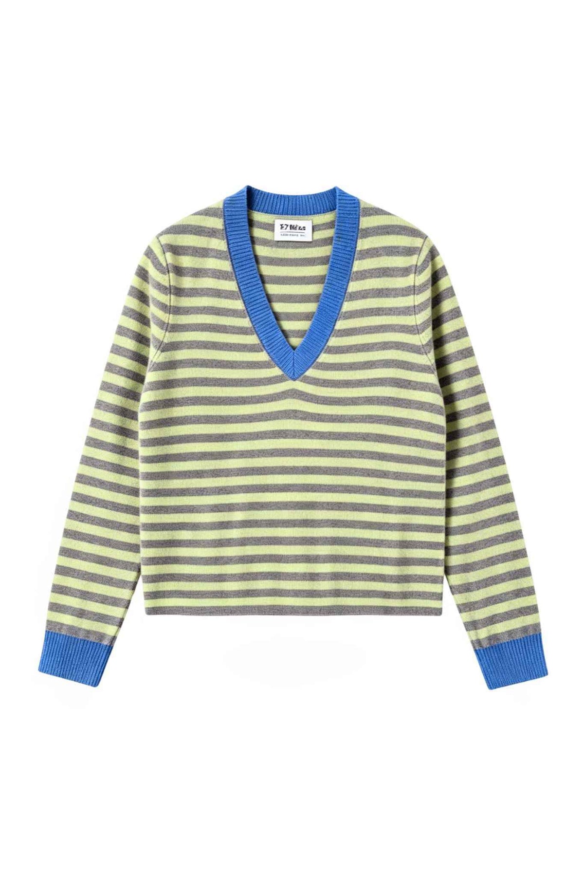 Haylie Cashmere Contrast-Stripe V-Neck Pullover