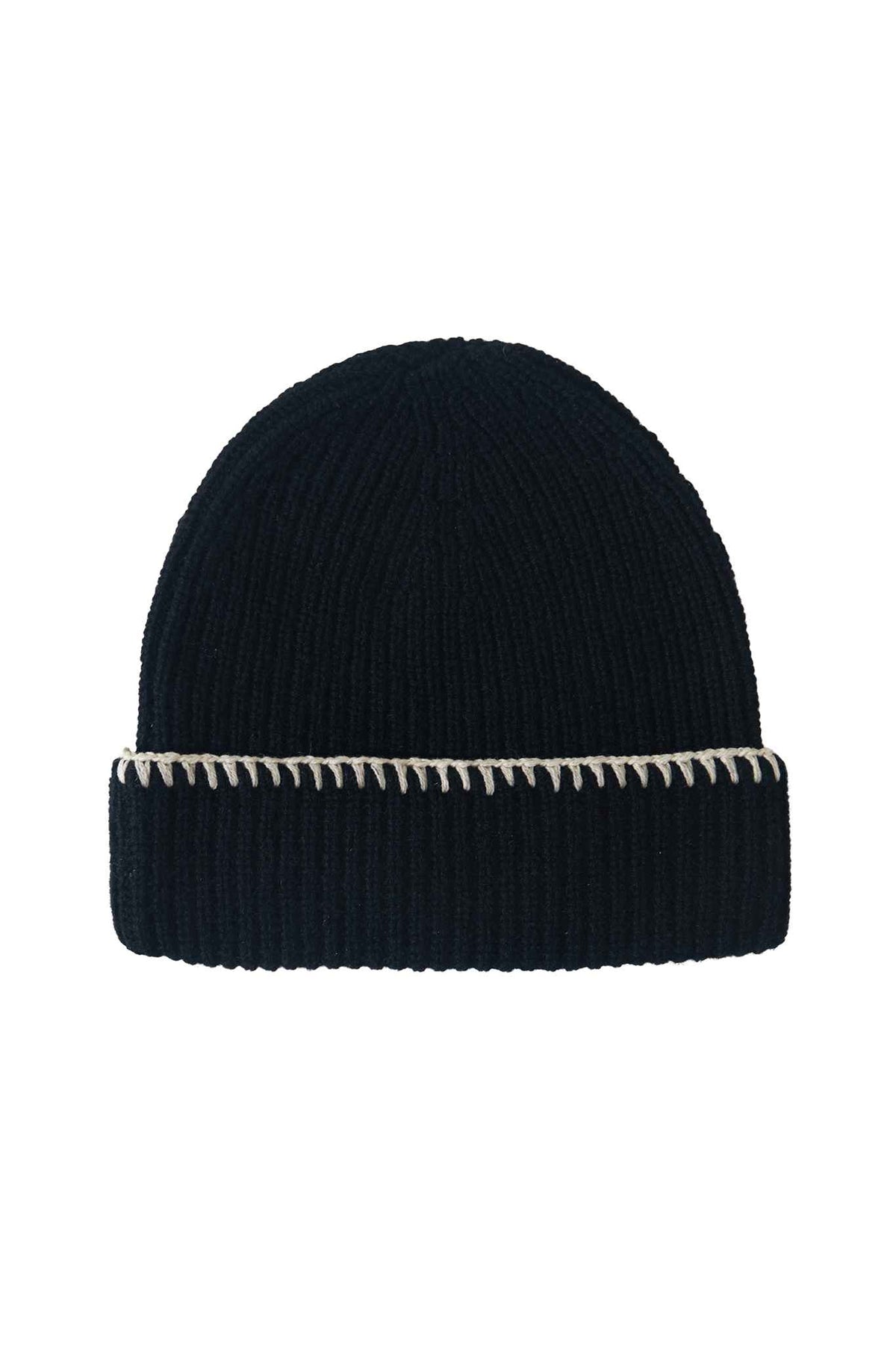 Joanie Beanie Cashmere Ribbed Contrast-Stitch Beanie