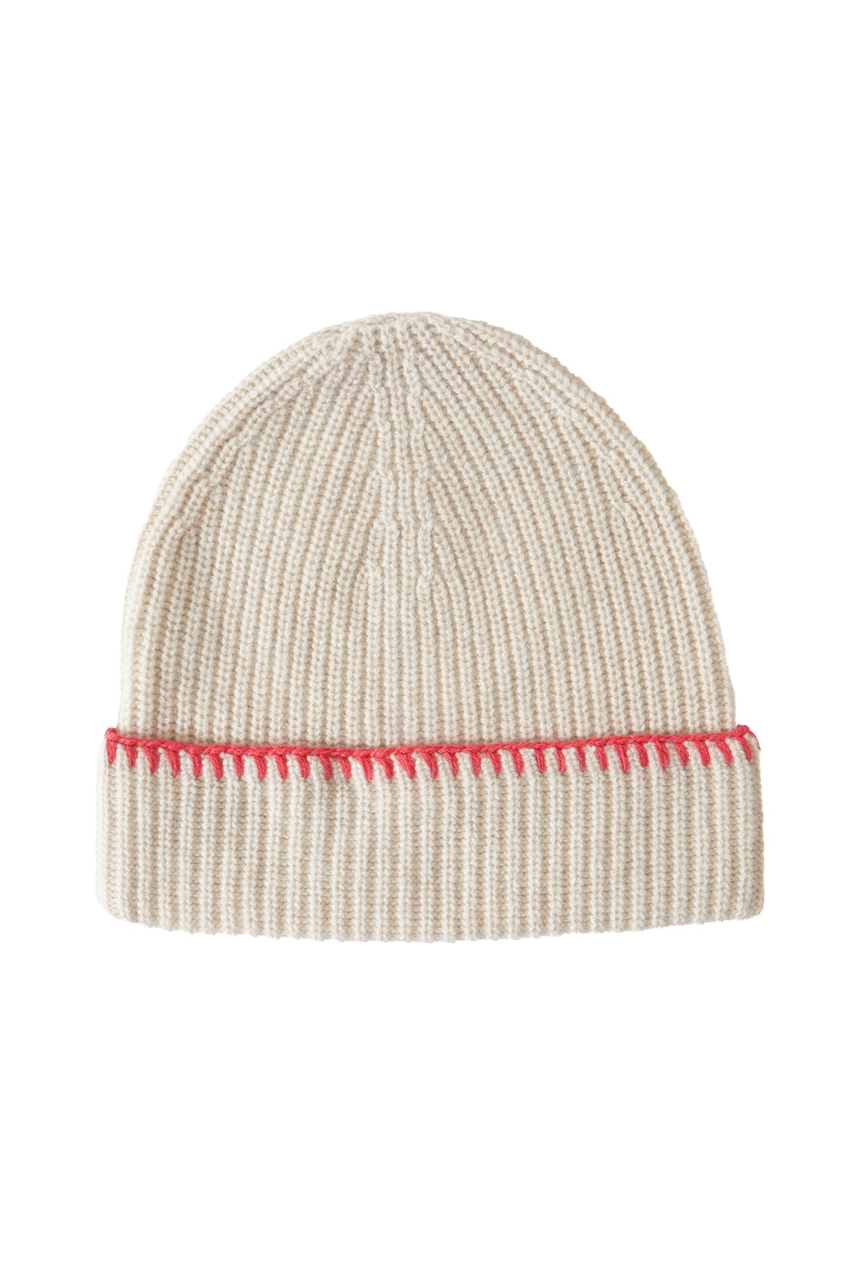 Joanie Beanie Cashmere Ribbed Contrast-Stitch Beanie