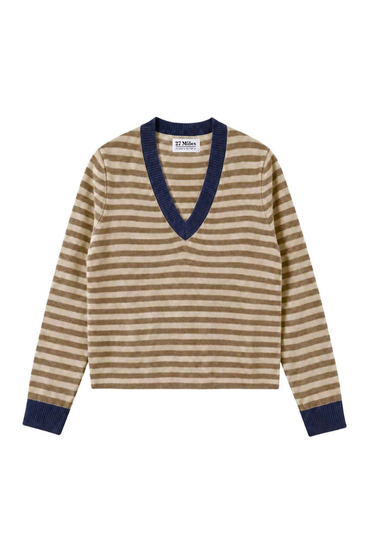 Haylie Cashmere Contrast-Stripe V-Neck Pullover