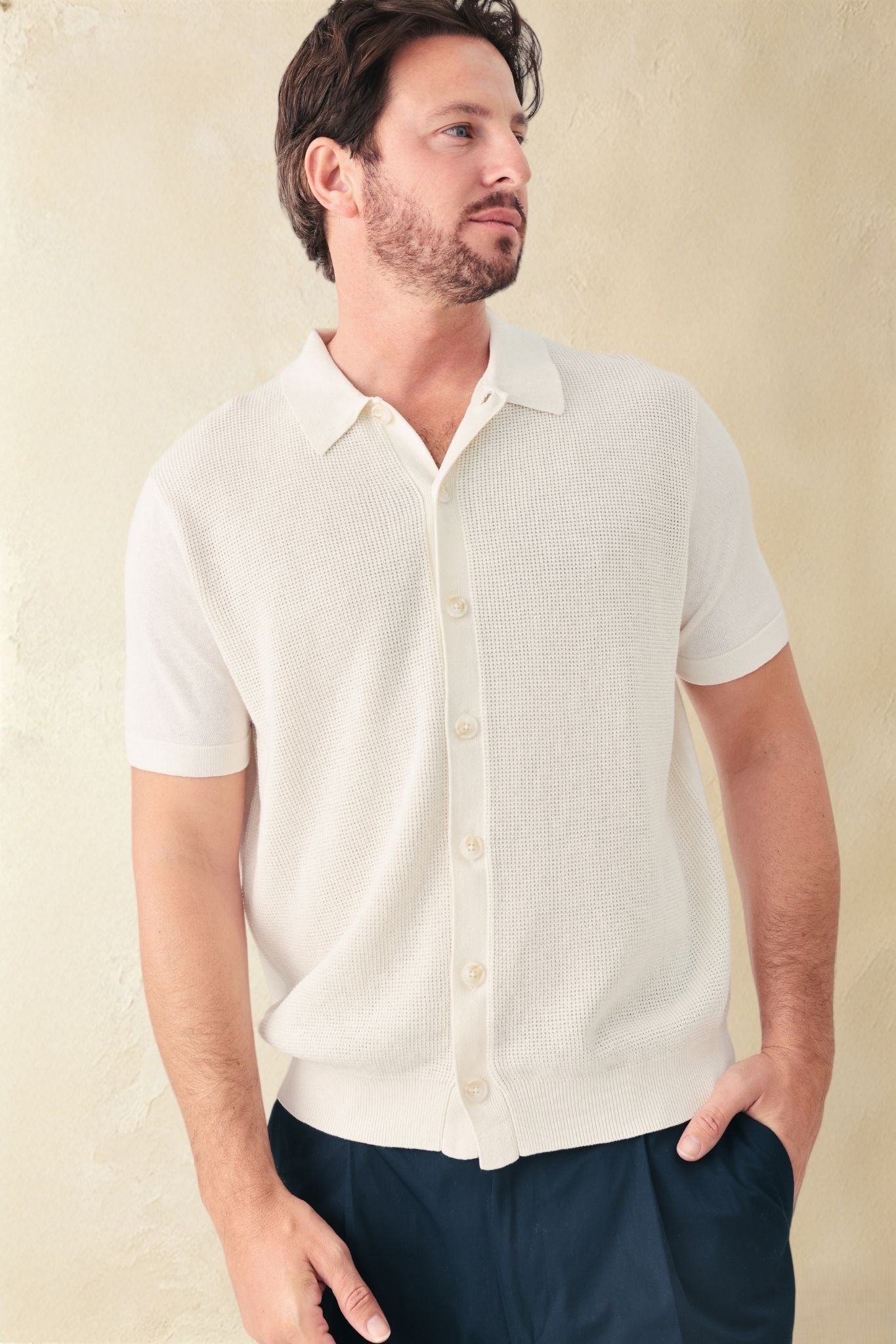 Pietro Silk Linen Blend Short Sleeve Collar Button UP