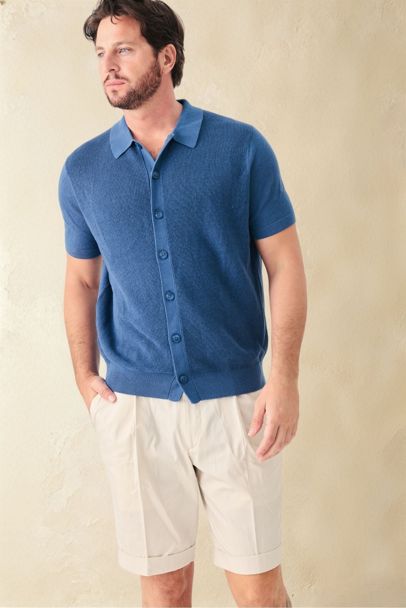 Pietro Silk Linen Blend Short Sleeve Collar Button UP