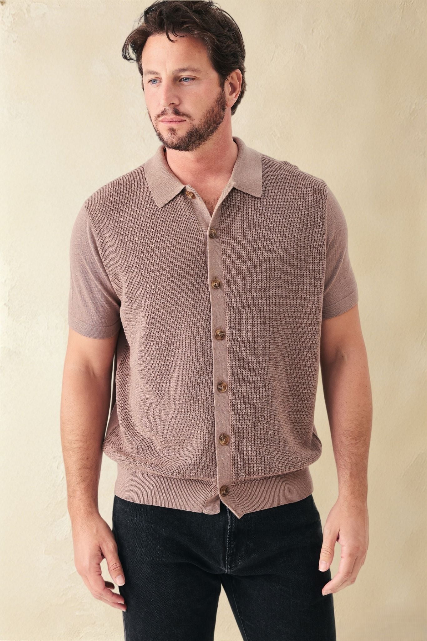 Pietro Silk Linen Blend Short Sleeve Collar Button UP