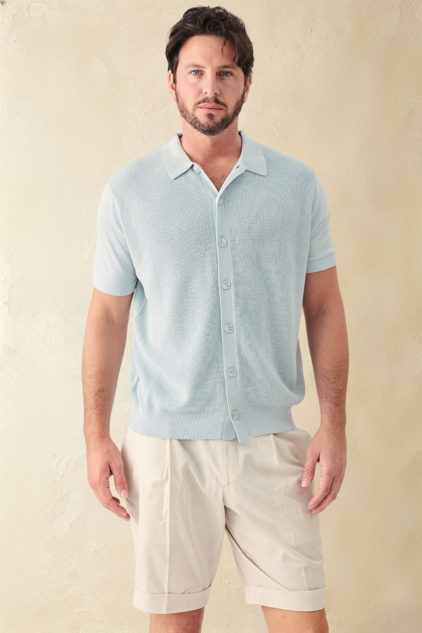 Pietro Silk Linen Blend Short Sleeve Collar Button UP