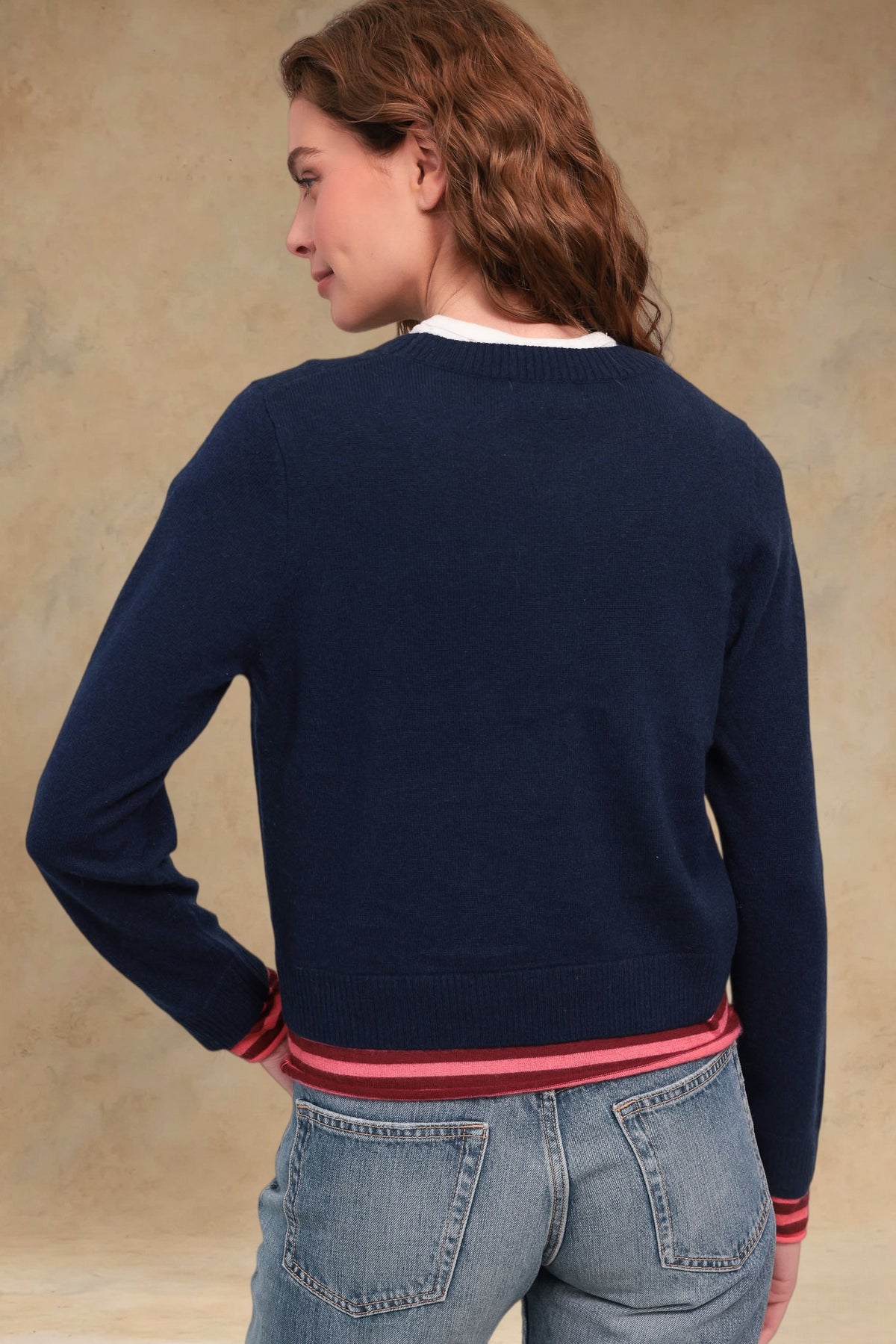 Cambrie Cashmere Contrast Stripe-Trim Pullover