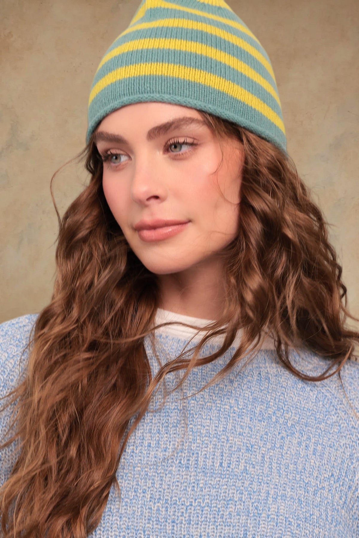 Elsa Beanie Cashmere Contrast-Stripe Beanie