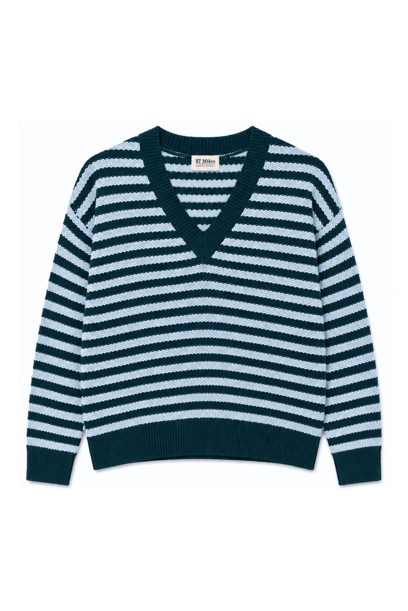 Mandee Cotton Cashmere Stripe V-Neck Pullover
