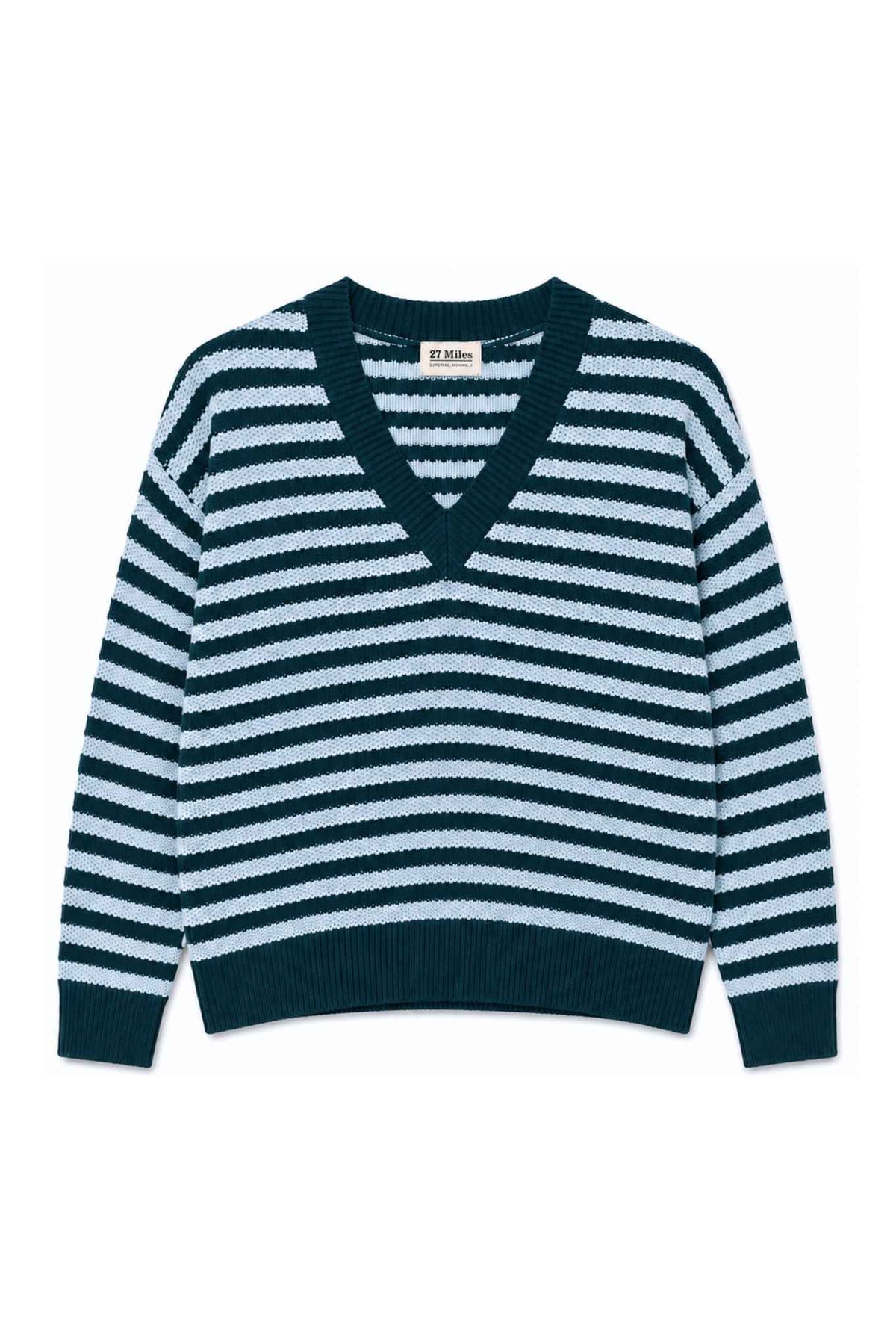 Mandee Cotton Cashmere Stripe V-Neck Pullover