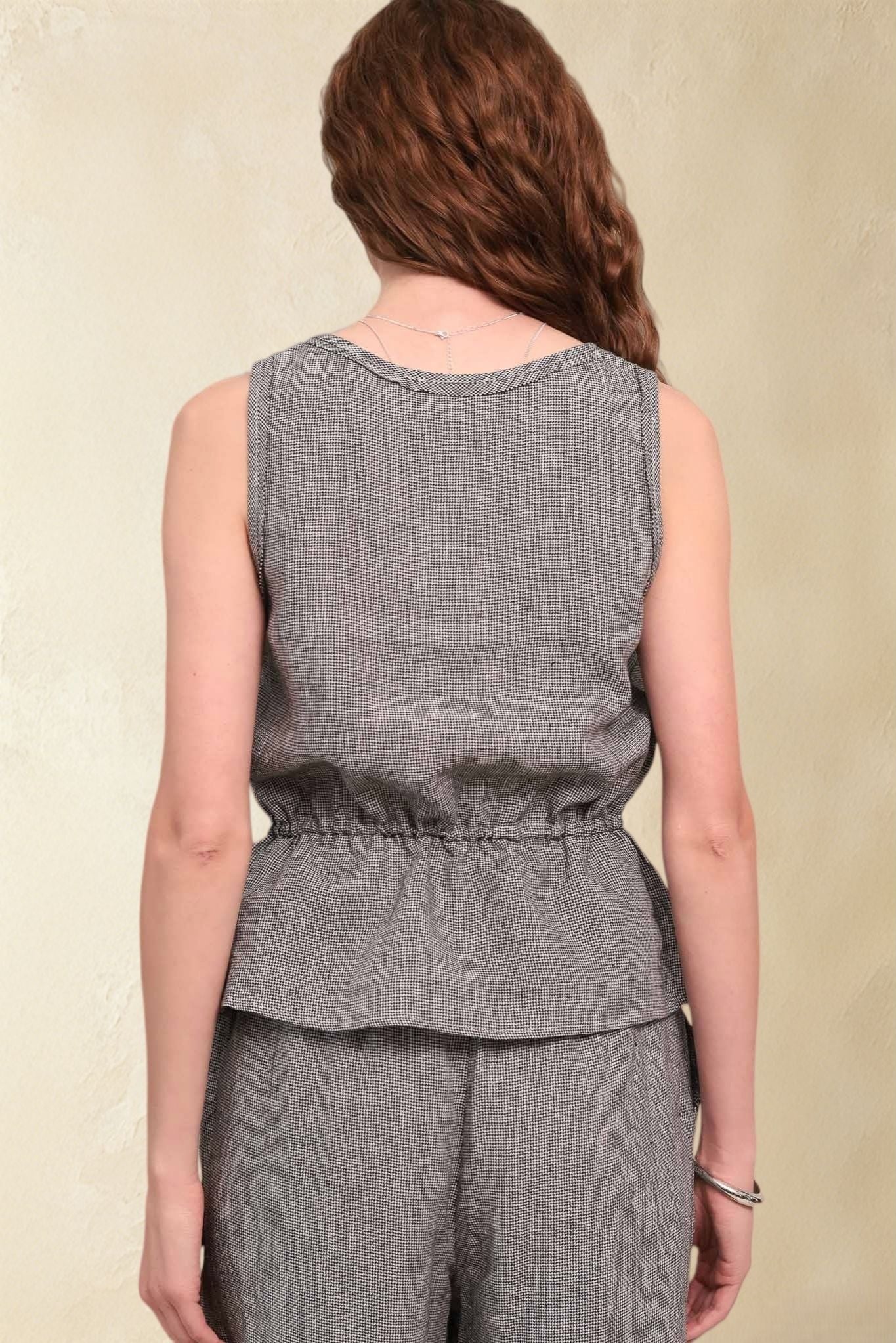 Maris Linen Button Up Drawstring Tank