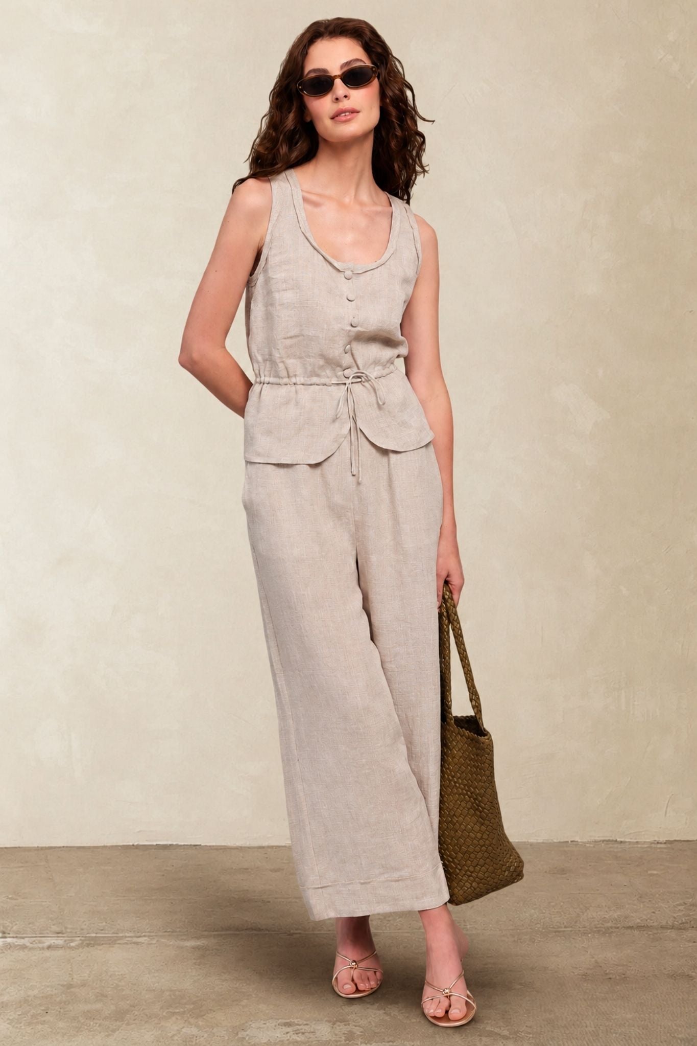 Maris Linen Button Up Drawstring Tank