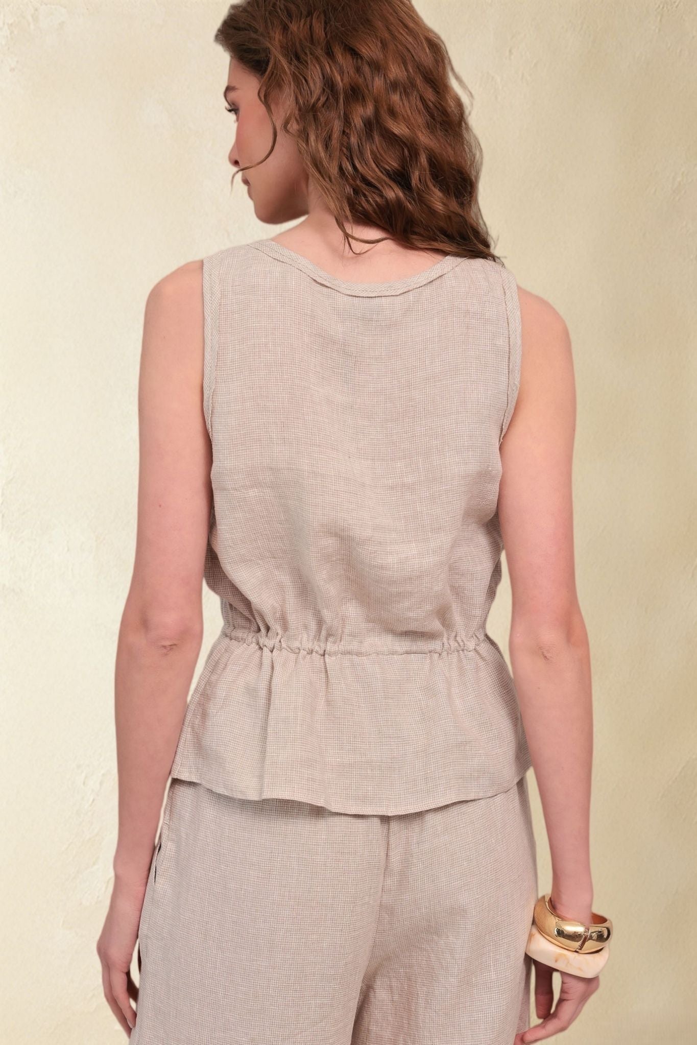 Maris Linen Button Up Drawstring Tank