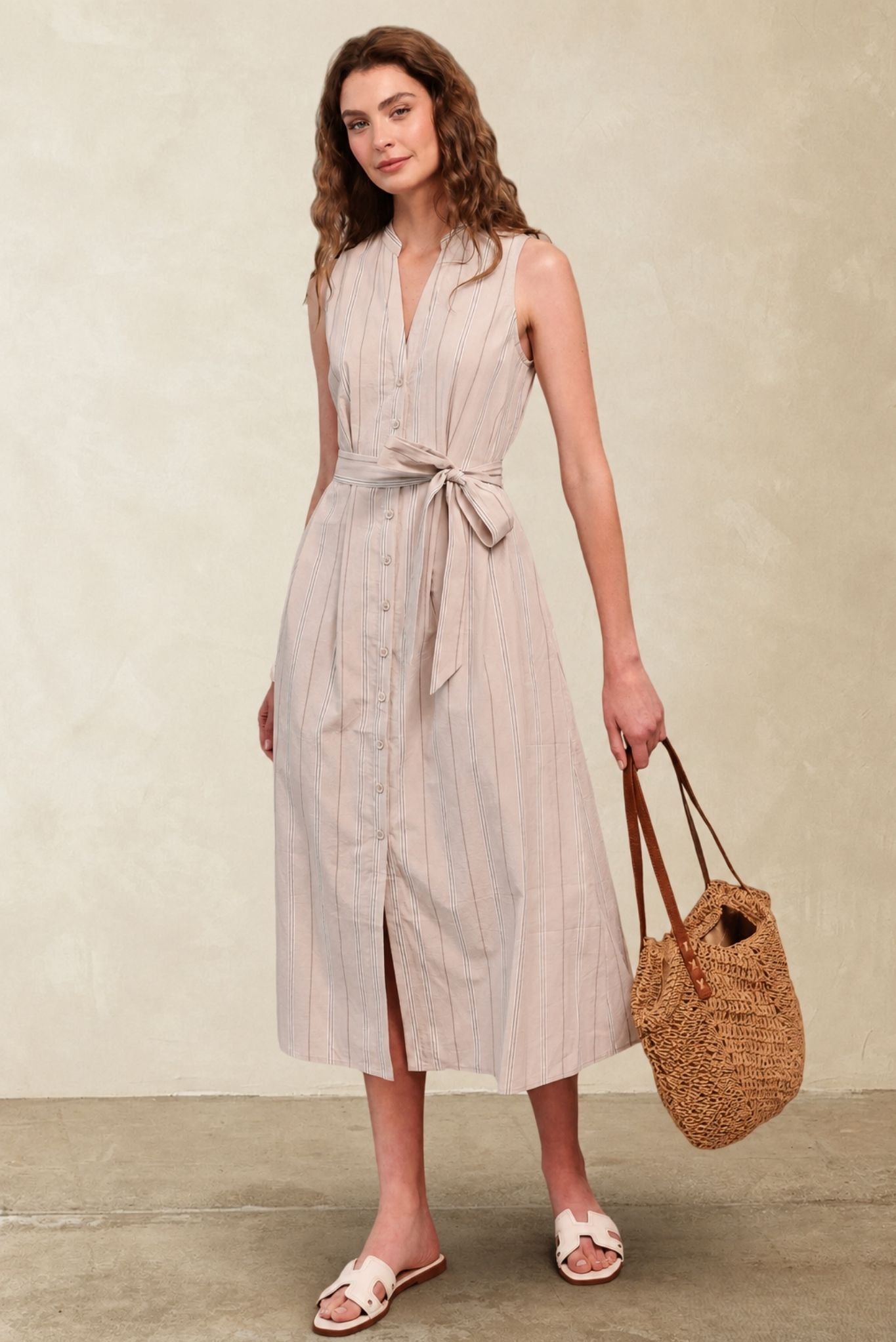 Marta Cotyon Striped Tank Midi Dress