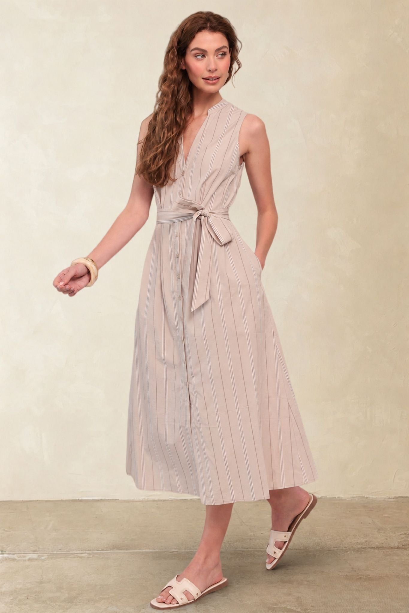 Marta Cotyon Striped Tank Midi Dress