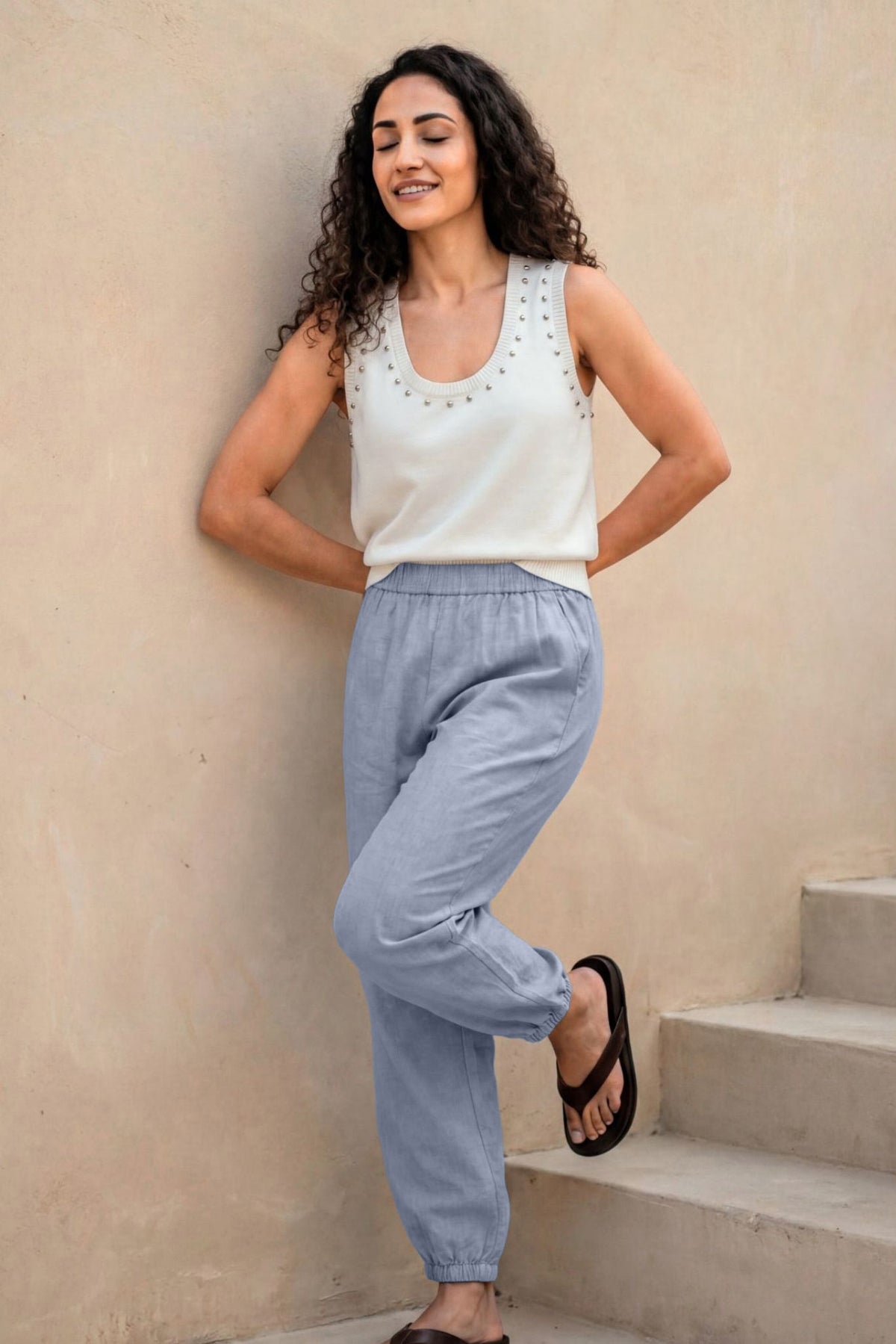 Irene Linen Loosefit Cropped Jogger