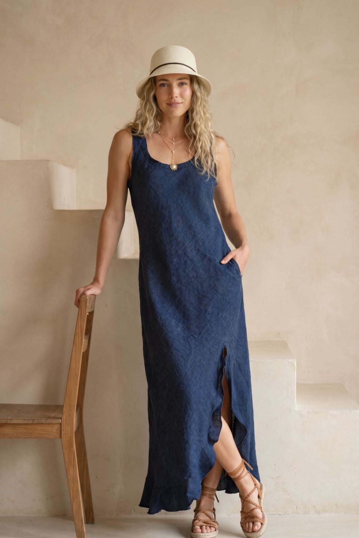Maria Linen Bias-Cut Dress
