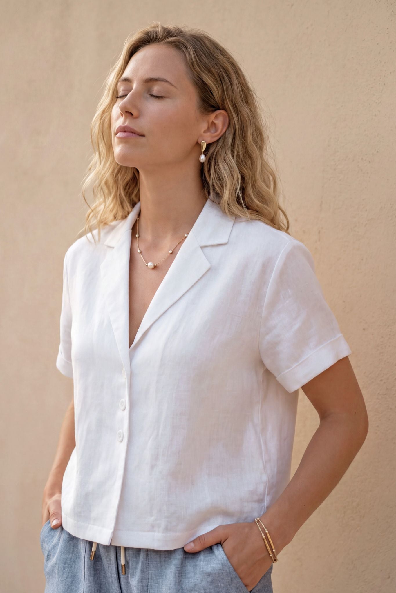 womens linen dress shirt Eugenia Short Sleeve CLOUD / SMALL 20250423new Size:10WL this button Lolanie Halter Maxi Dress