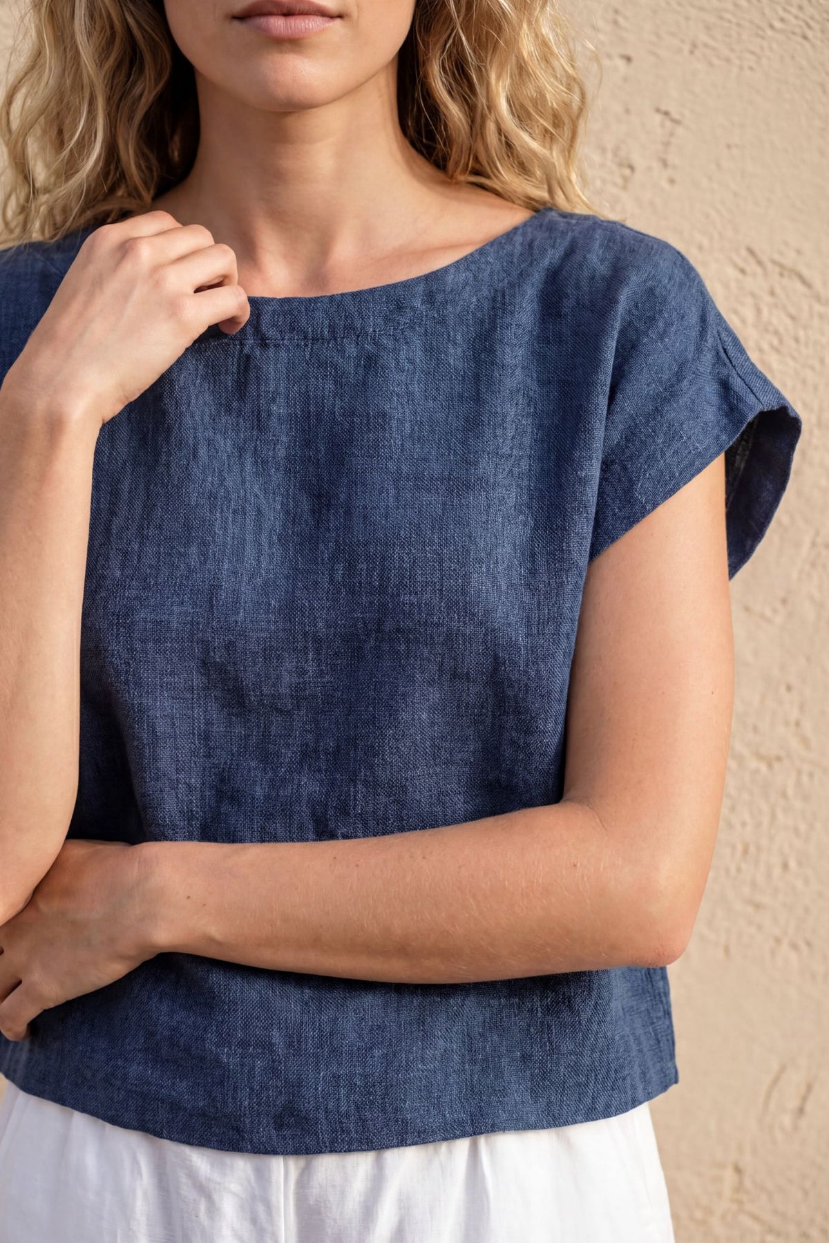 Serra Linen Boat Neck Cropped Top