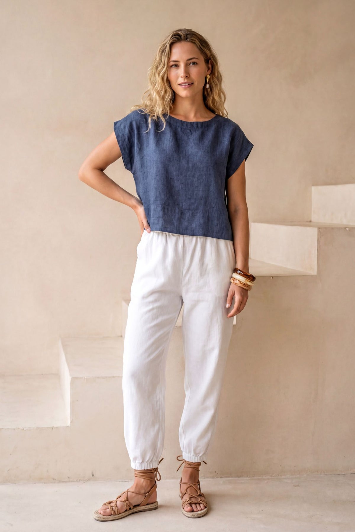 Serra Linen Boat Neck Cropped Top