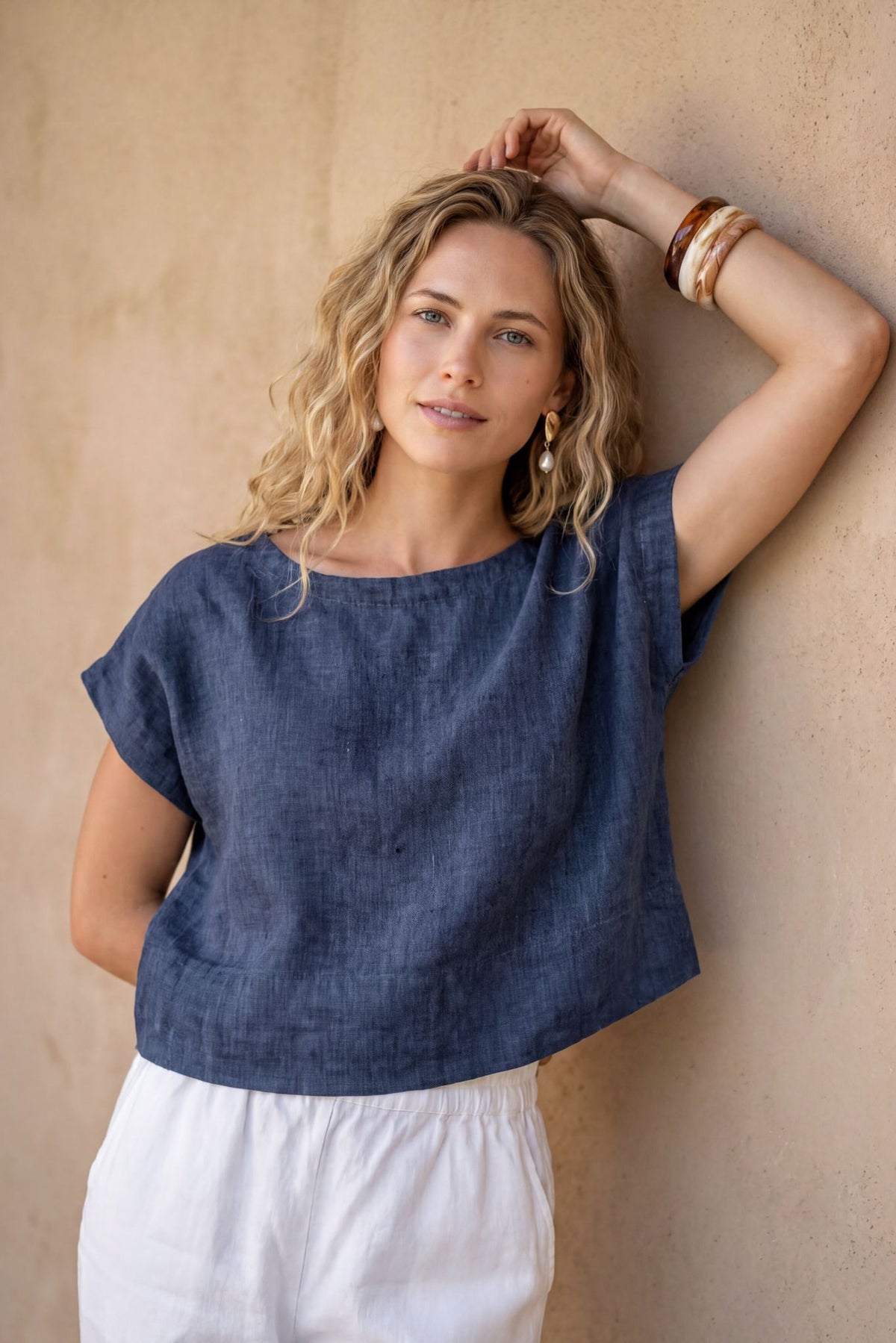 Serra Linen Boat Neck Cropped Top