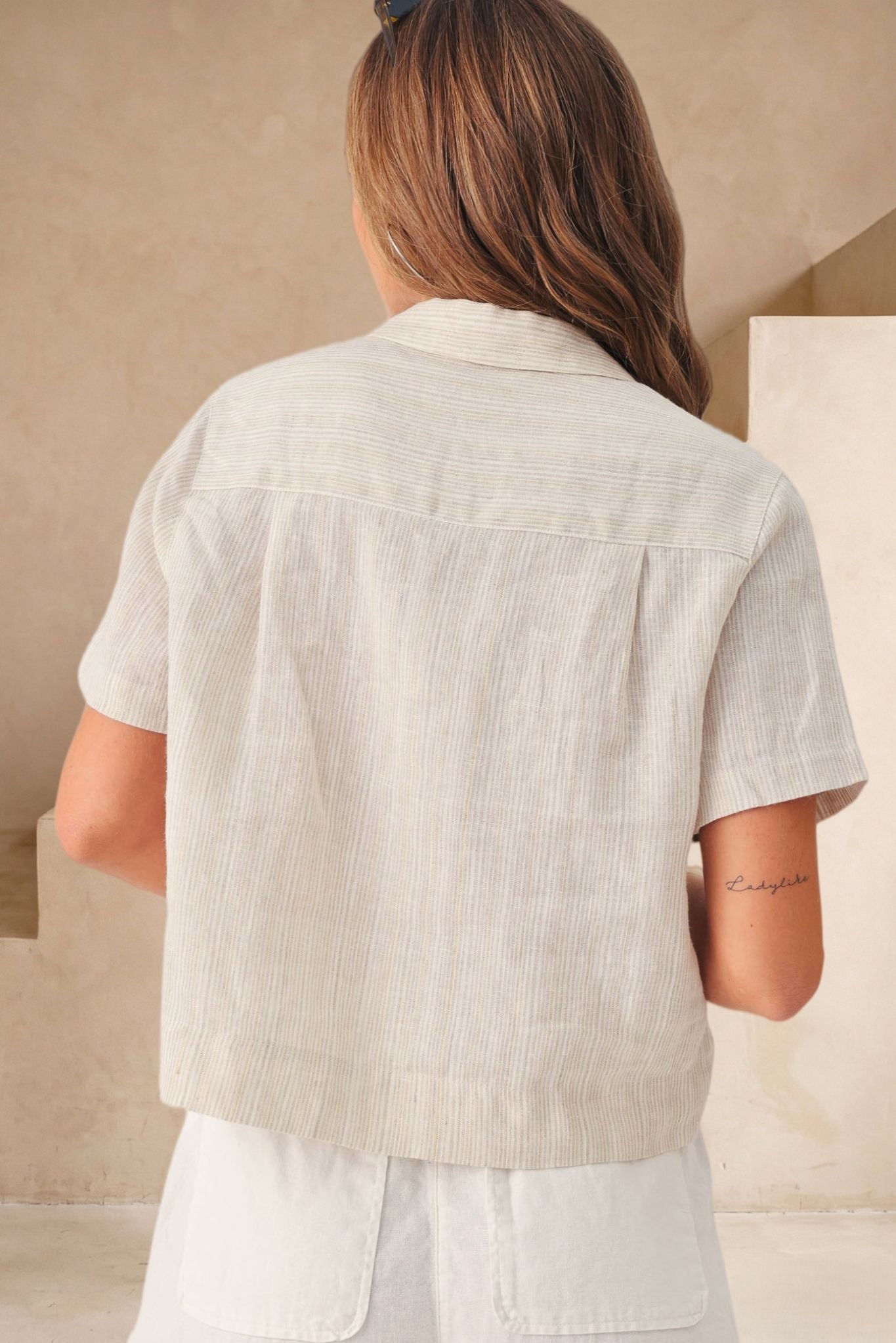 Sole Short Sleeve Lurex Pi Stripe Crop Shirt