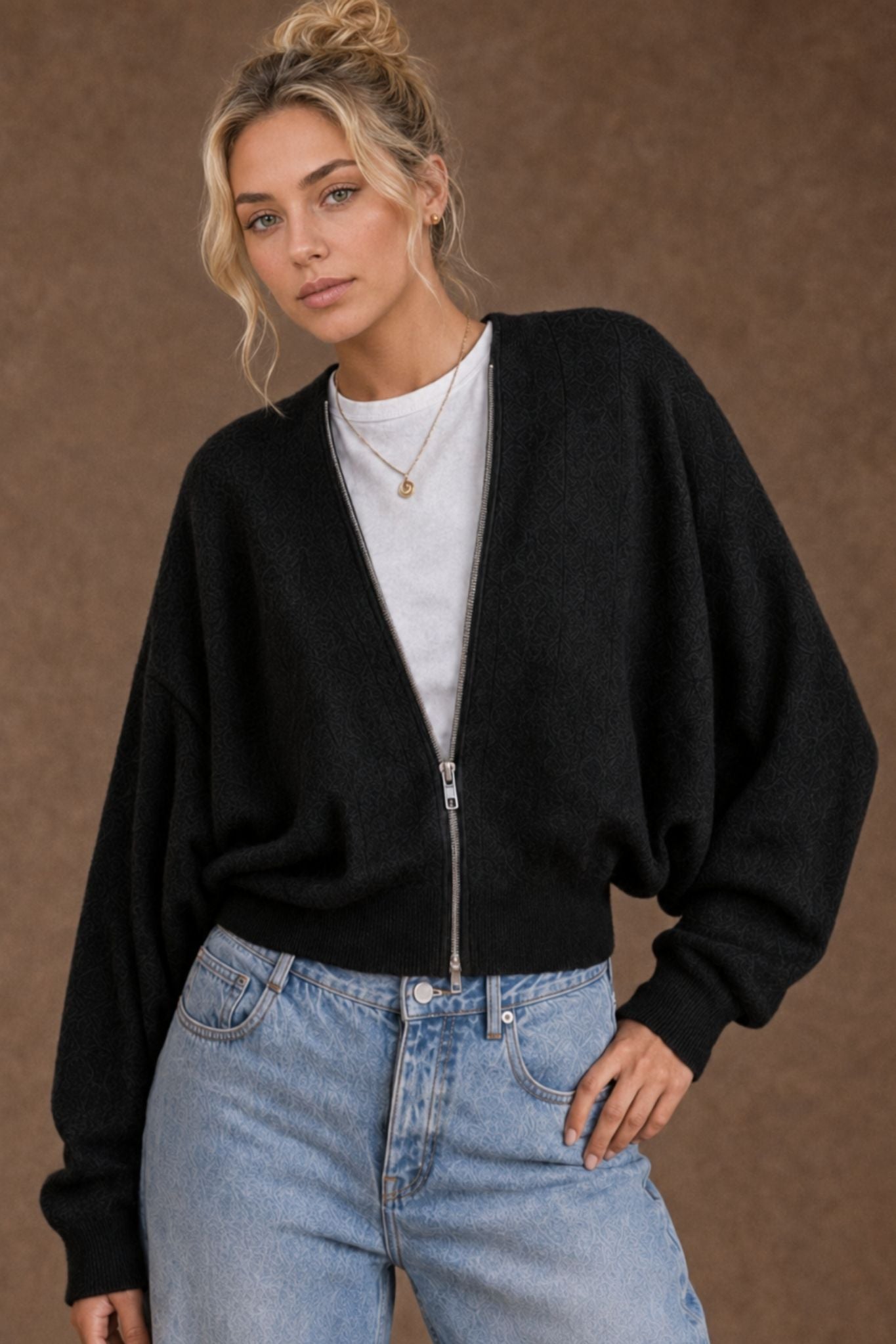 Gayle Cashmere Blend Zip Cardigan