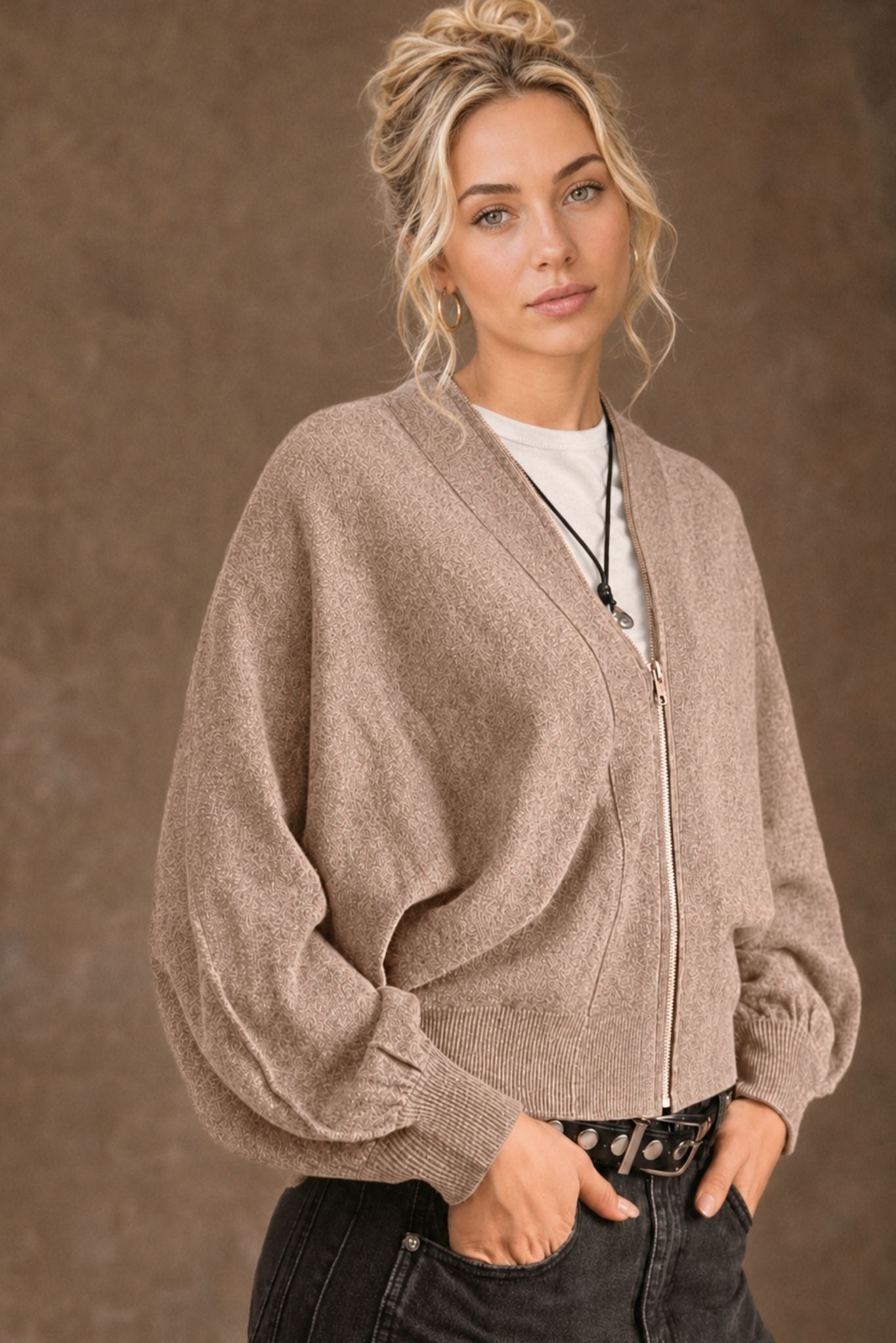 Gayle Cashmere Blend Zip Cardigan