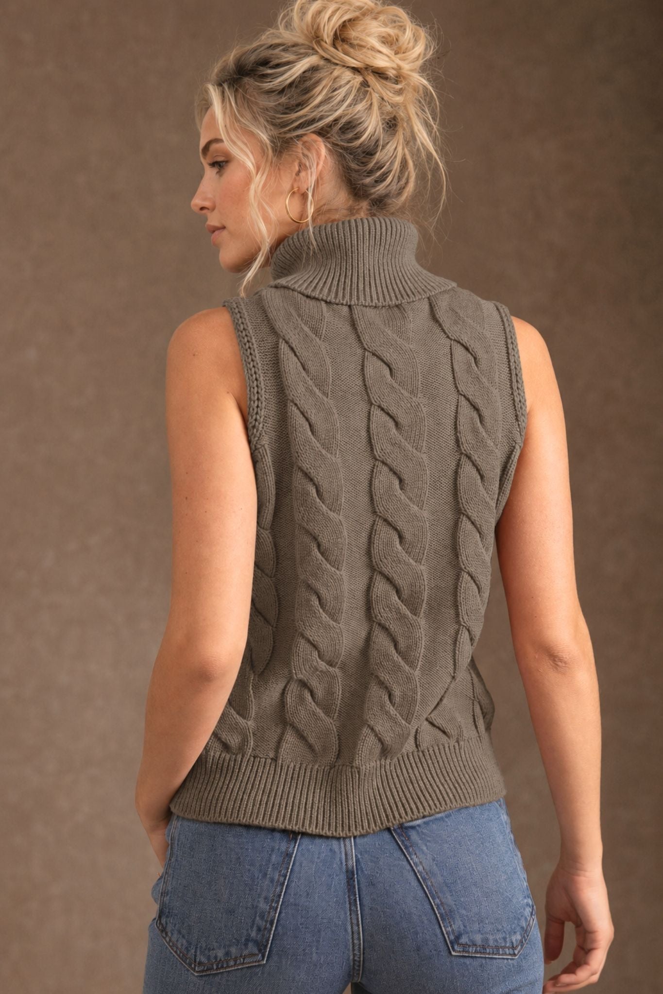 Indie Cotton Cashmere Cable Turtleneck Tank