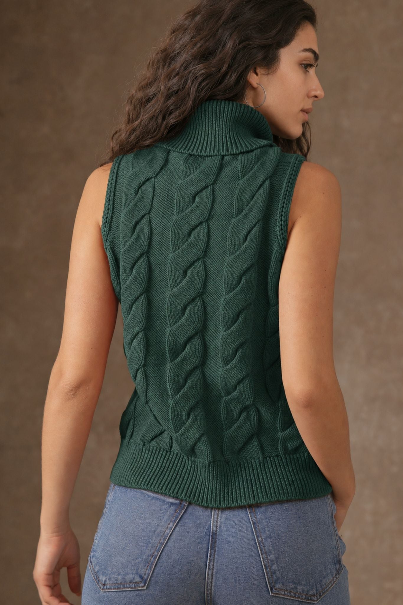 Indie Cotton Cashmere Cable Turtleneck Tank