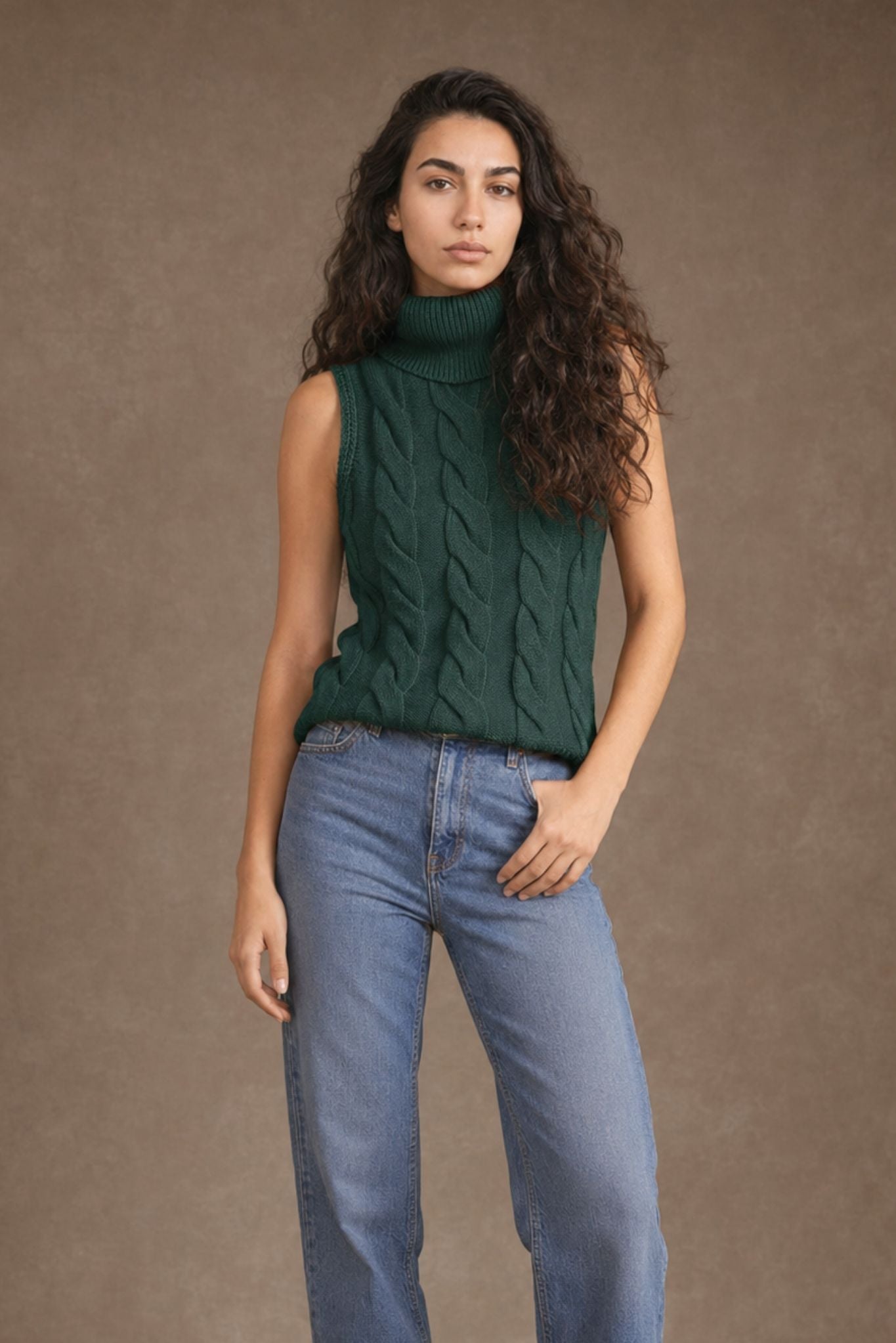 Indie Cotton Cashmere Cable Turtleneck Tank