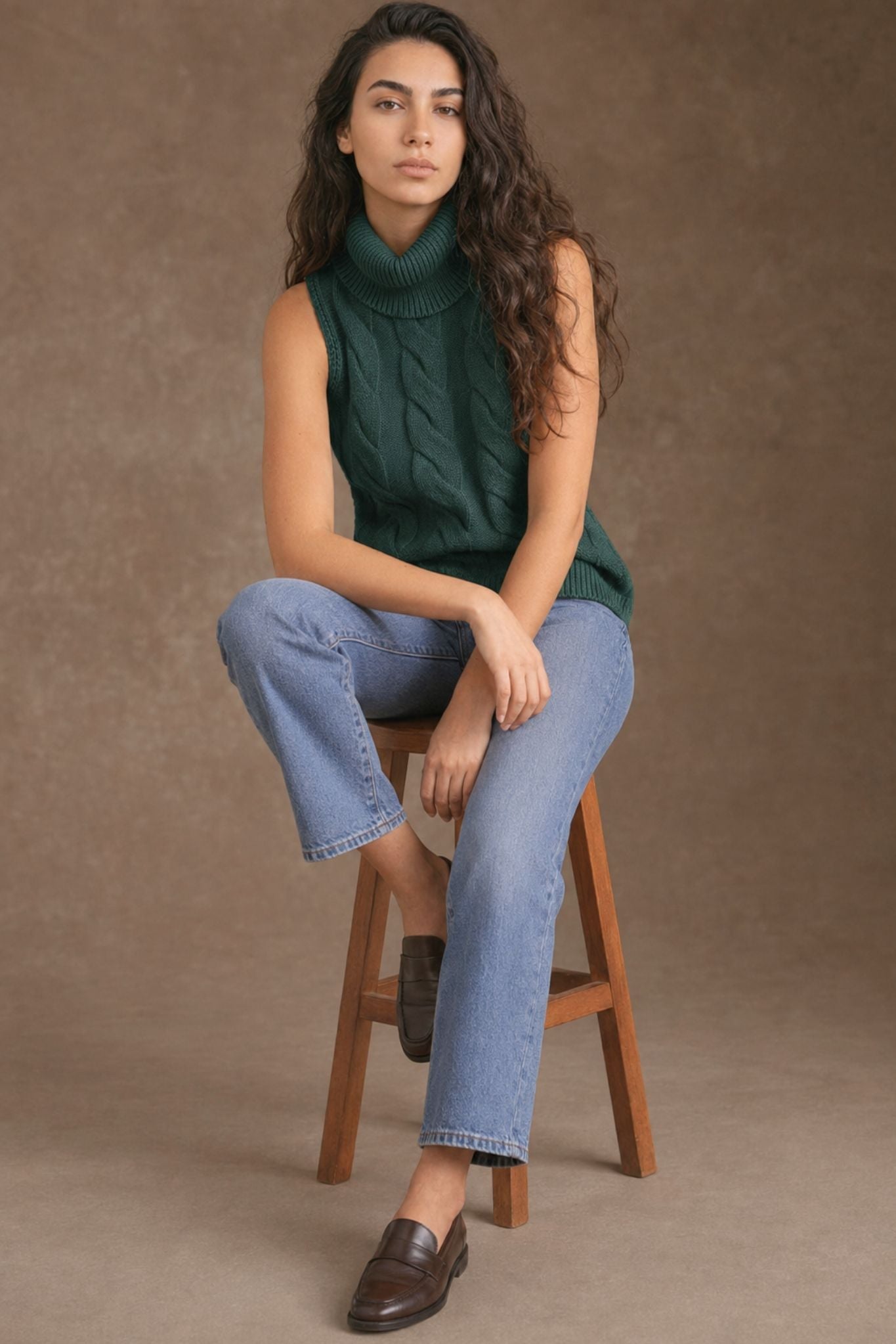 Indie Cotton Cashmere Cable Turtleneck Tank