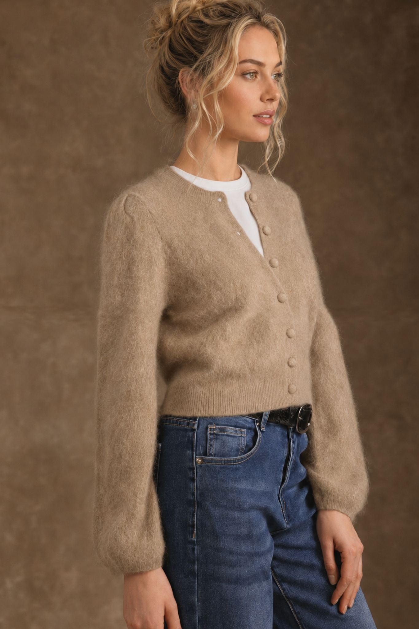 Ivy Brush Cashmere Lantern Sleeve Cardigan