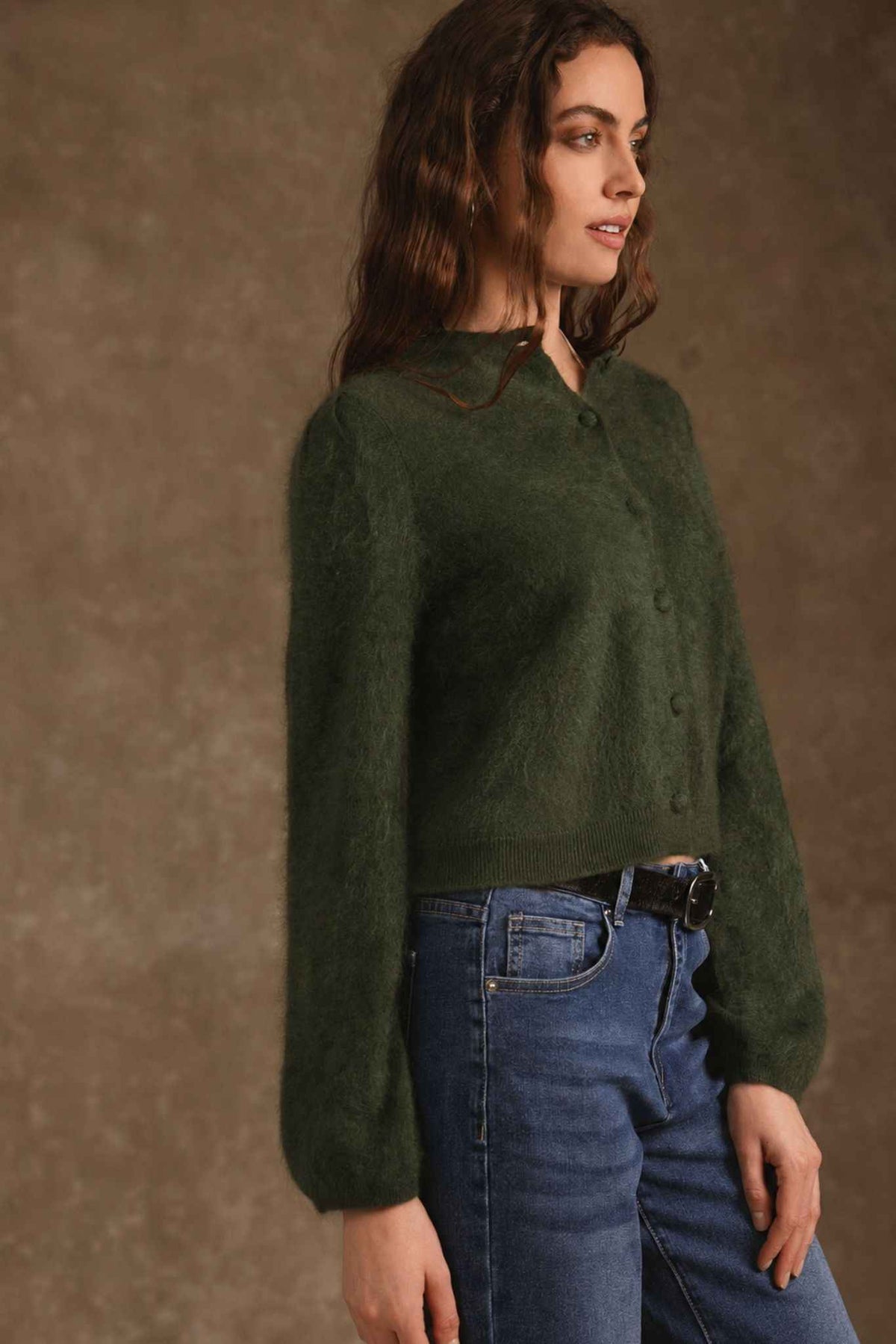 Ivy Brush Cashmere Lantern Sleeve Cardigan