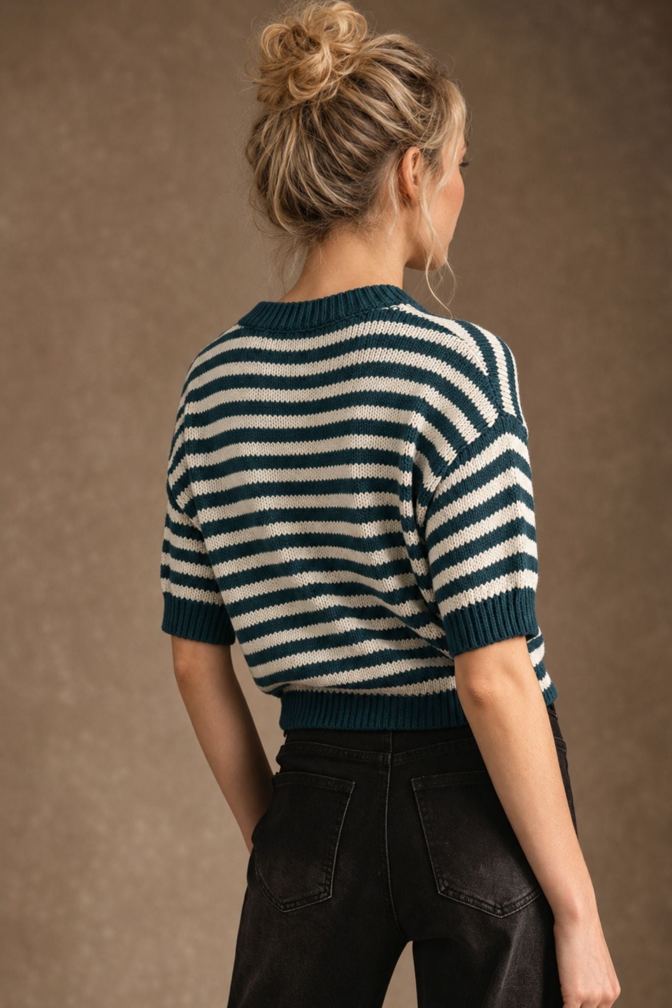 Zella Cotton Cashmere Striped Short Sleeve Pullover