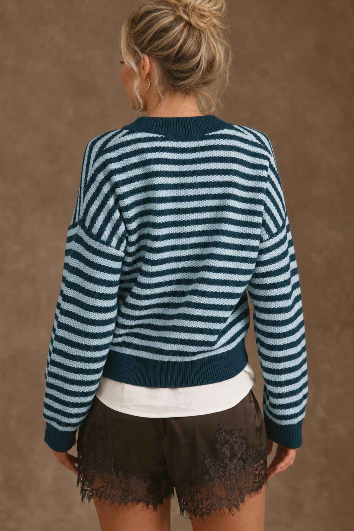 Mandee Cotton Cashmere Stripe V-Neck Pullover