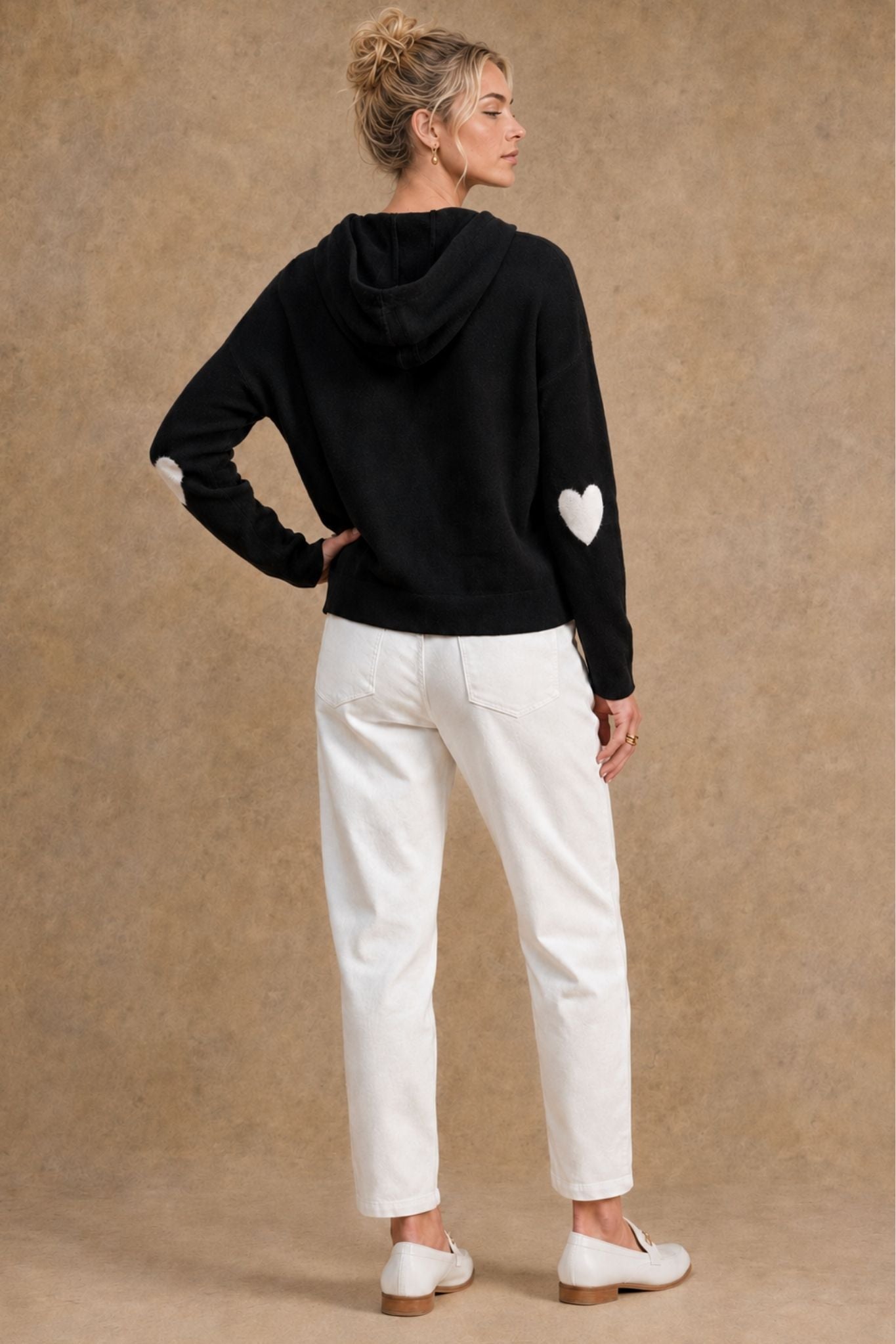 Reva Cashmere Contrast Heart Pullover Hoodie