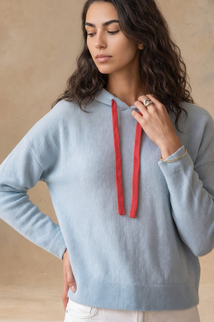 Reva Cashmere Contrast Heart Pullover Hoodie