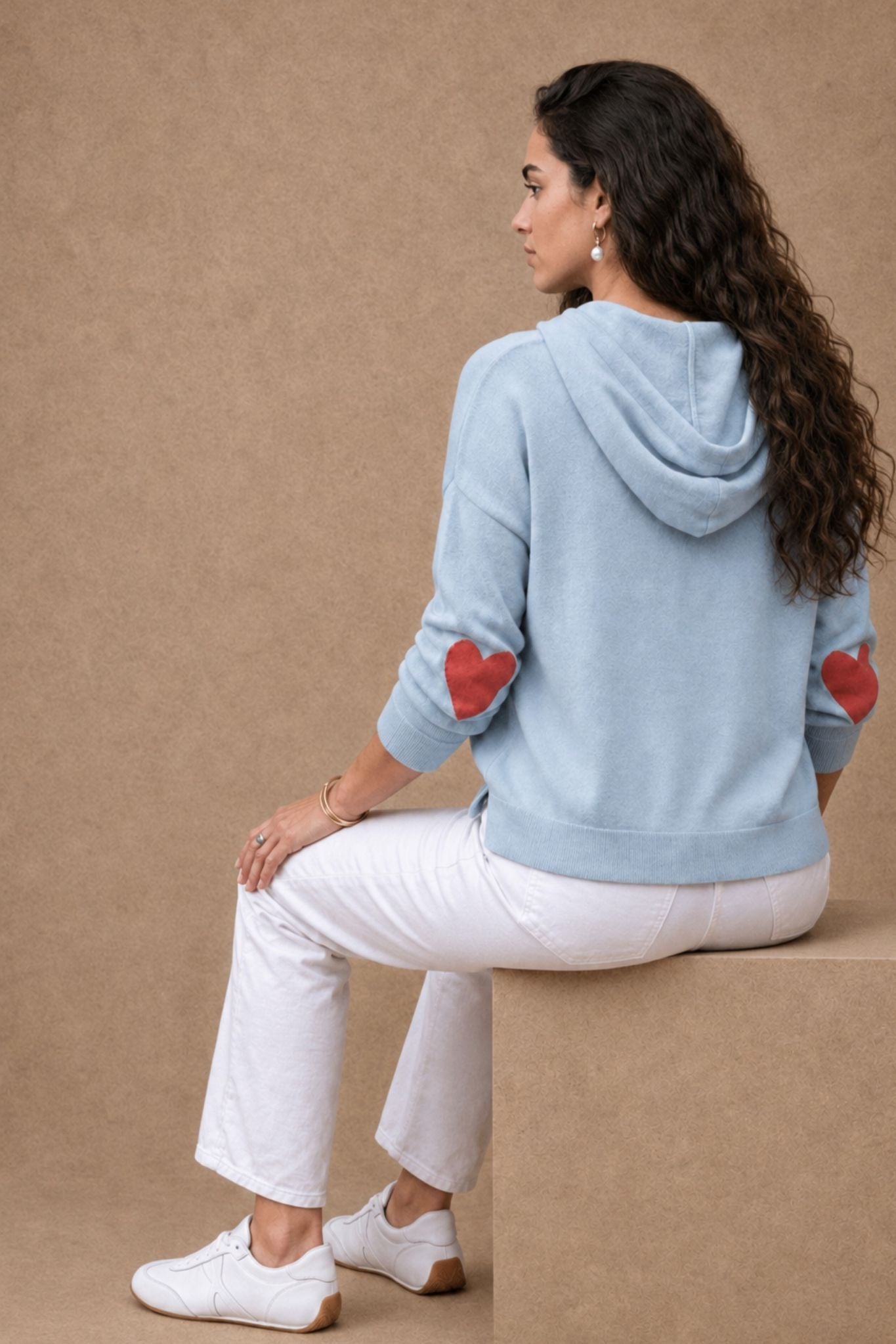 Reva Cashmere Contrast Heart Pullover Hoodie