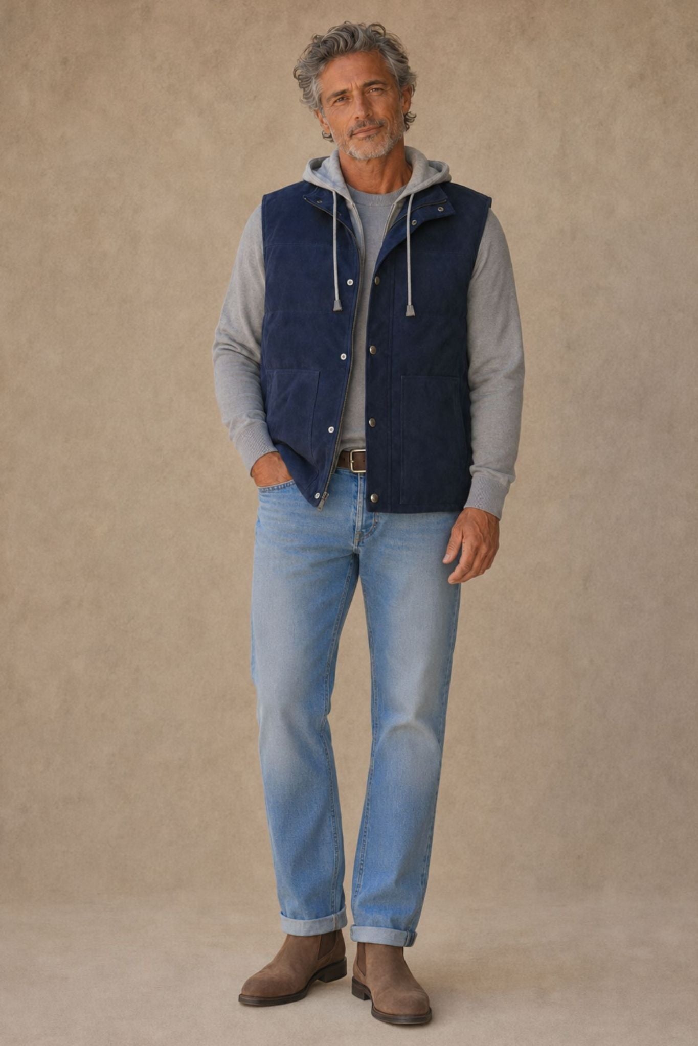 Cato Men's SUEDE QUILTED VEST WITH DETACHABLE HOODIE