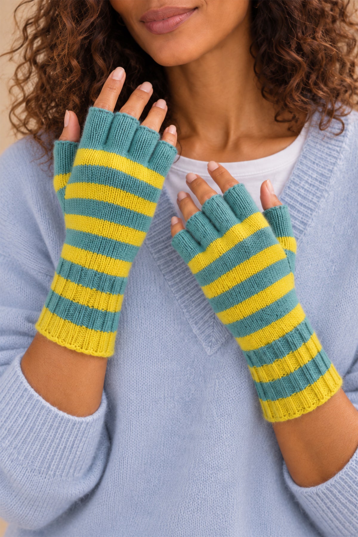 Elsa Gloves Cashmere Striped Fingerless Gloves